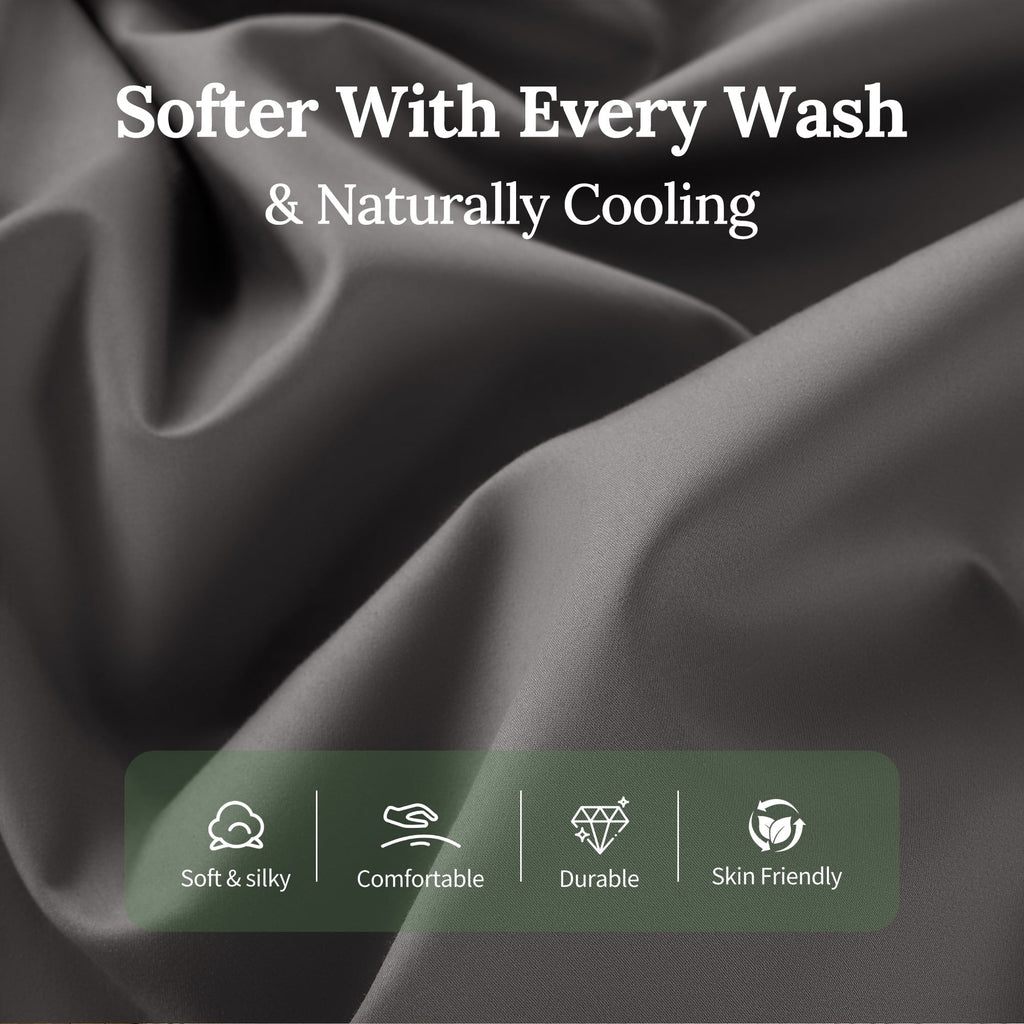 Breathable Luxury 100% Cotton Bed Sheets Set, 1000 Thread Count 4 Piece Luxury Soft Sheets Set with 16" Deep Pocket, Queen, Dark Gray - Cooling Hotel Quality Bedding Sheets and Pillowcases Detail