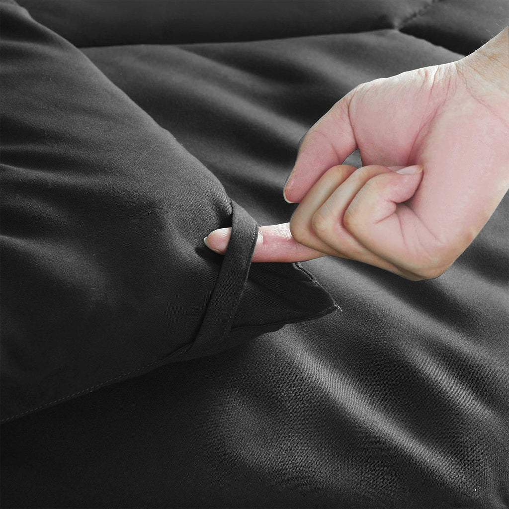 Fluffy Down Alternative 8 PCS Modern Comforter Set with Sheets All Season Bed in a Bag, Black, Queen Size - All-Season Down Alternative Comforter Insert Detail
