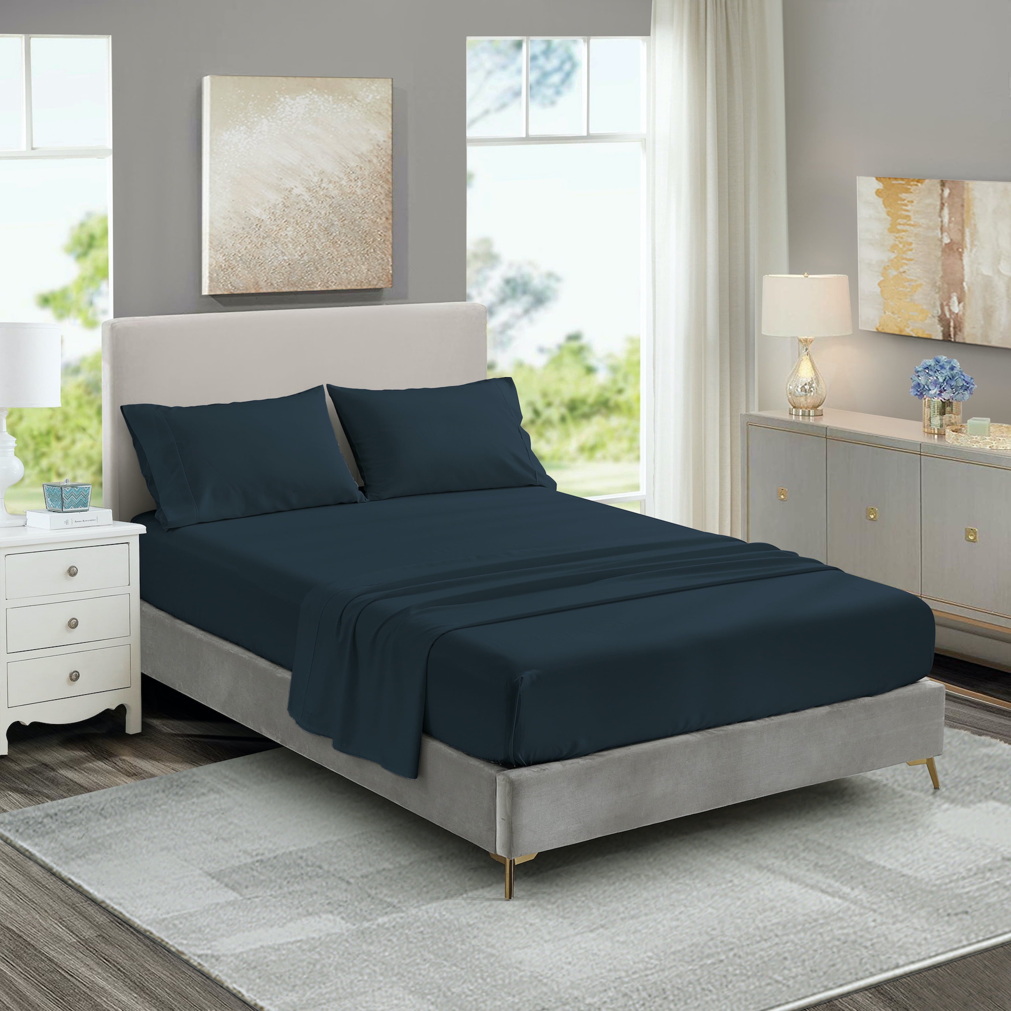 Ultra-Soft 3-Piece Twin Sheet Set, Ultra-Soft 800 Thread Count Microfiber, Deep Pocket, Twin, Blue Indigo - Luxury Bed Sheet Set with Deep Pockets Detail