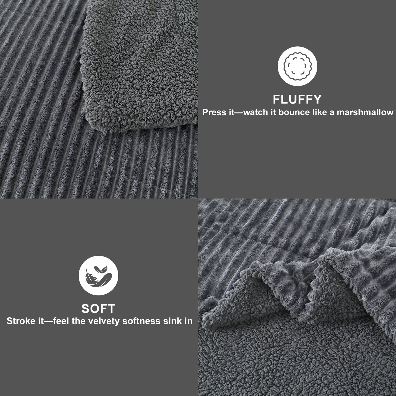Hypoallergenic Cloud 3 Piece Fleece Queen Comforter Set - Soft & Warm Fluffy Dark Gray Sherpa Bedding , Fuzzy Heavy Double Sided Design Wi... - Luxurious Quilted Duvet Cover Set Detail