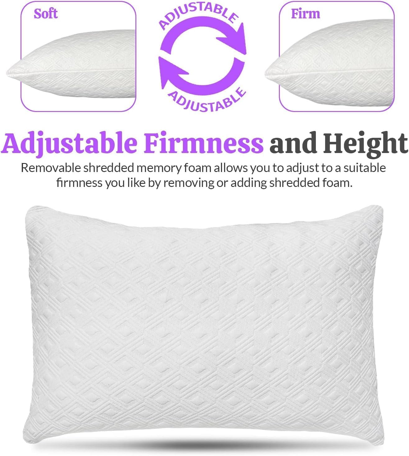 Ergonomic Memory Foam King Size Bamboo Pillow, Memory Foam Bed Pillows with Washable Pillowcases, King - Decorative Throw Pillow Cushion for Sofa & Bed Detail
