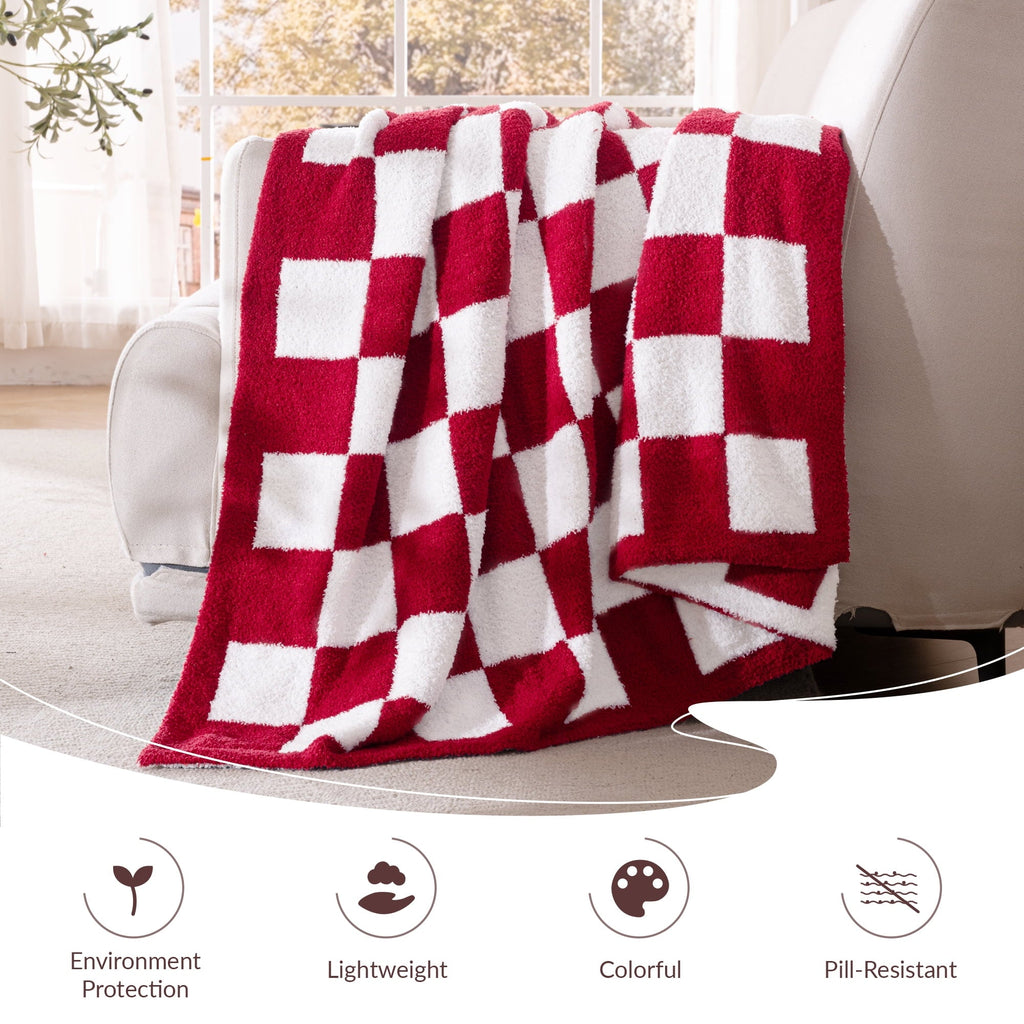 Super Soft Flannel Checkered Knit Throw Blanket, Ultra Soft Cozy Fluffy Checkerboard Blankets, Lightweight Fuzzy Plush Throw for Couch a... - Lightweight Plush Warm Blanket for All Seasons Detail