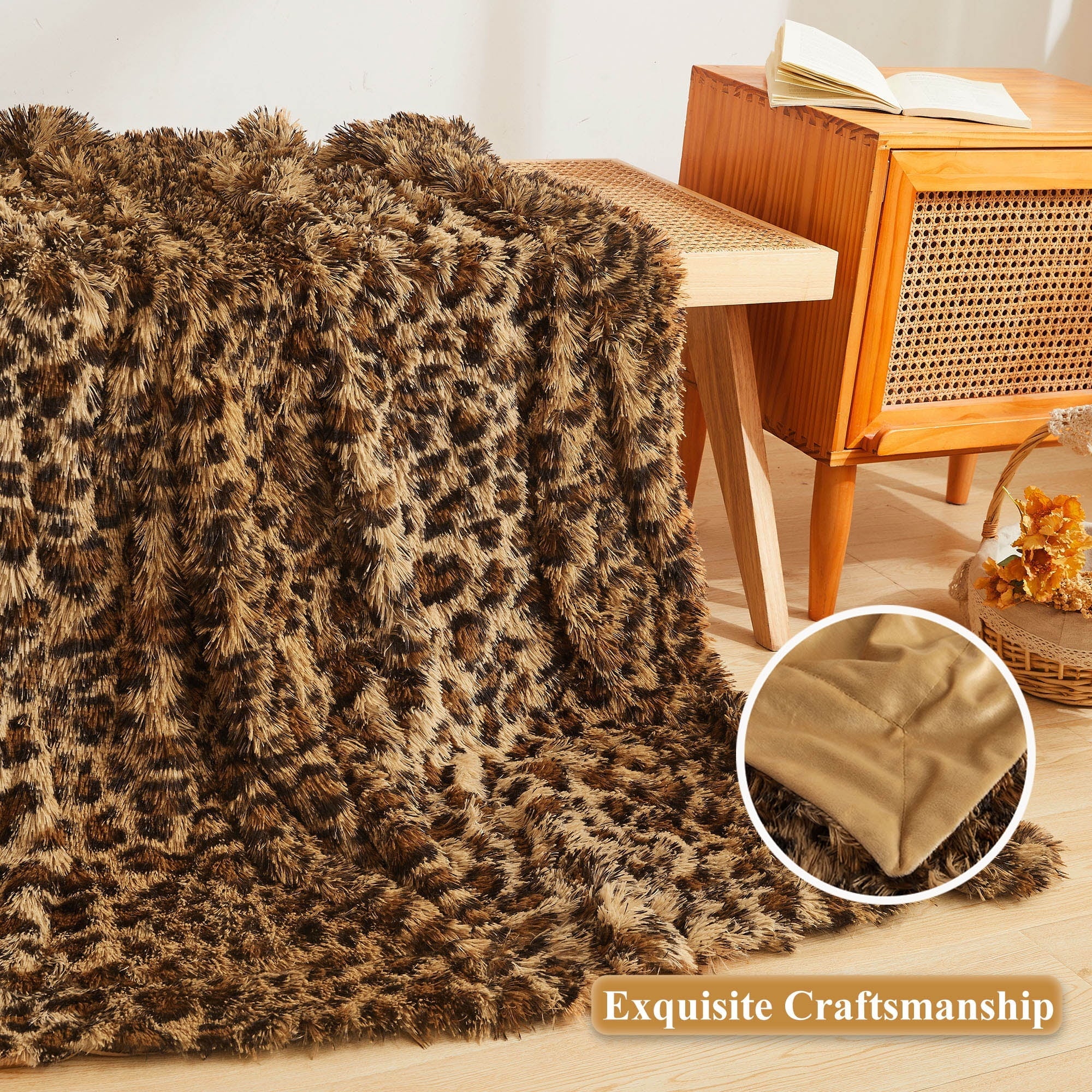 Super Soft Flannel Luxury Faux Fur Leopard Print Throw, Soft 50x60 Cheetah Print Fluffy Blanket, Shaggy Plush Decorative Couch Throw, Cu... - Lightweight Plush Warm Blanket for All Seasons Detail