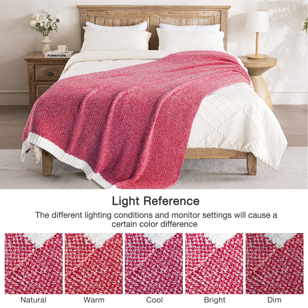 Super Soft Flannel Knit Throw Blanket, Ultra Soft Cozy Fluffy Blankets, Lightweight Fuzzy Plush Throw for Couch and Bed, Mixed Red, 50"x60" - Super Soft Reversible Sherpa Flannel Blanket Detail