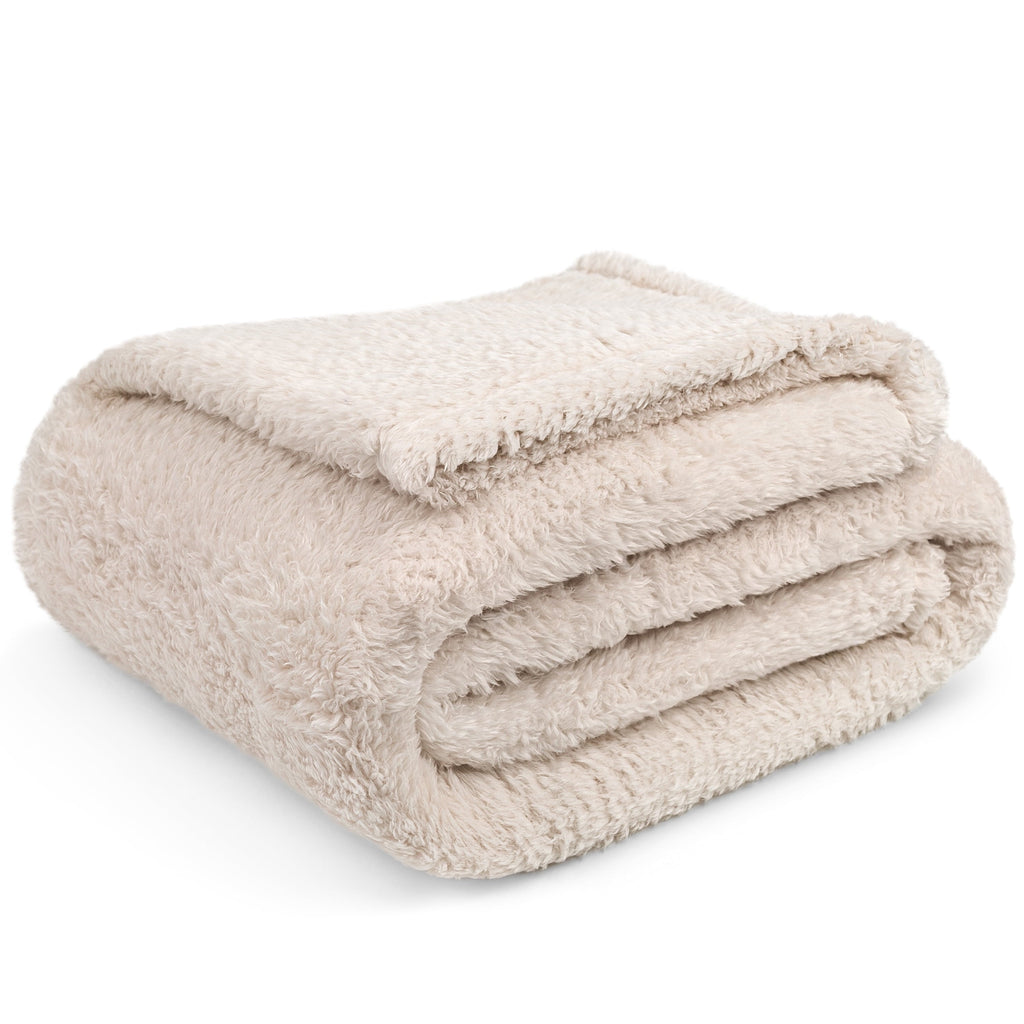 Reversible Sherpa Sherpa Throw Blanket For Couch Sofa, Cream Beige Fluffy Warm Plush Blanket for Bed, Cozy Super Soft Lightweight Throw... - Luxury Knitted Decorative Throw Blanket with Fringes Detail