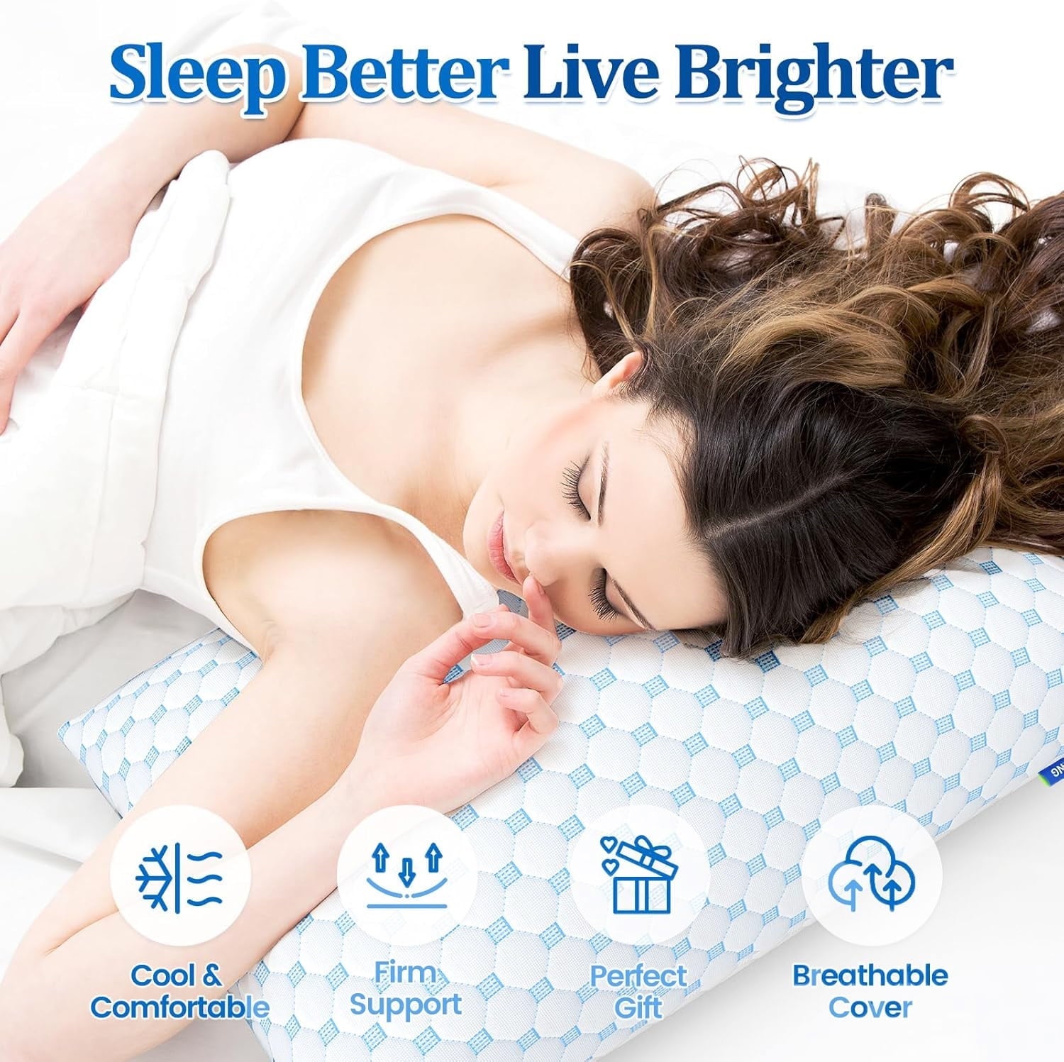 Fluffy Shredded Memory Foam Pillow for Bed, Firm Cooling Pillow with Washable Cover, Supportive Bed Pillow for Side,Stomach and Back ... - Ergonomic Memory Foam Pillow for Neck Pain Support Detail
