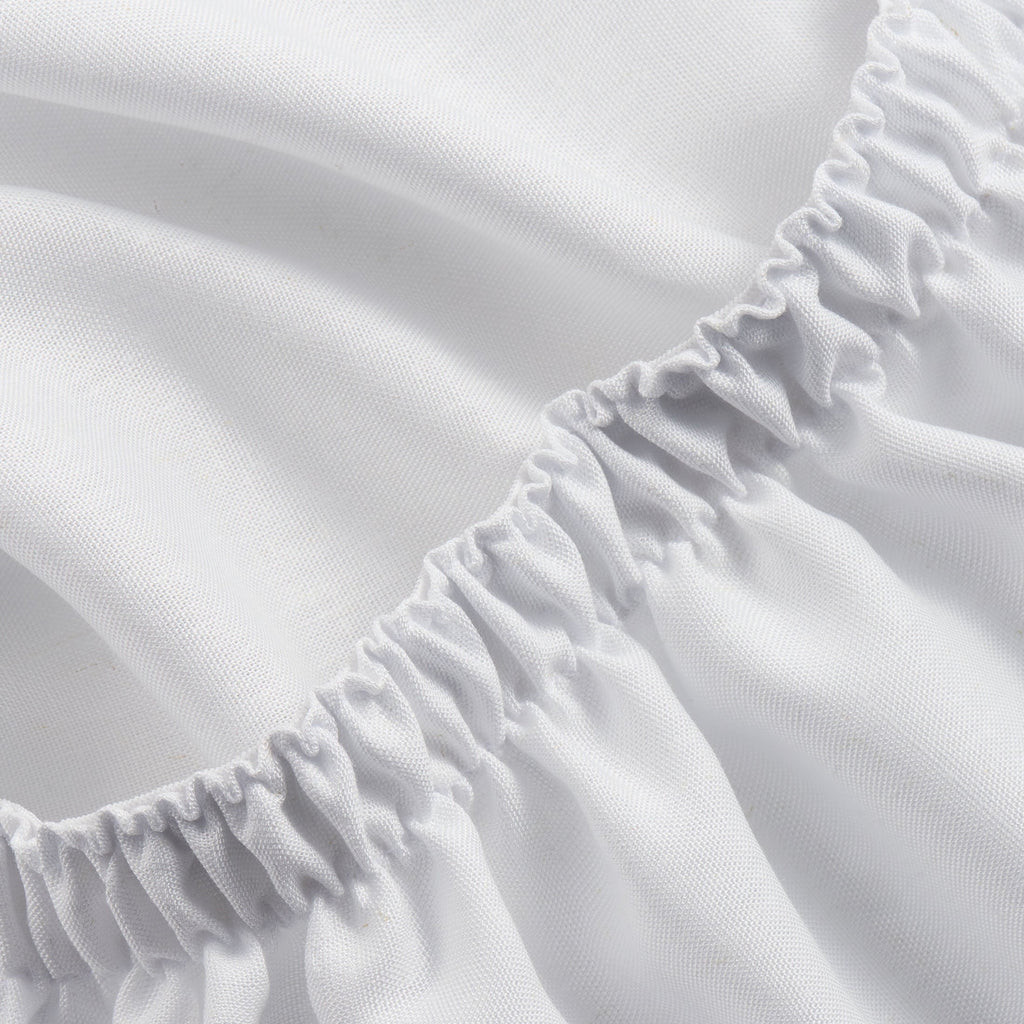 Cooling Sateen 4-Piece White Lyocell & Linen Blend Percale Bed Sheet Set, Queen - Luxury Bed Sheet Set with Deep Pockets Detail