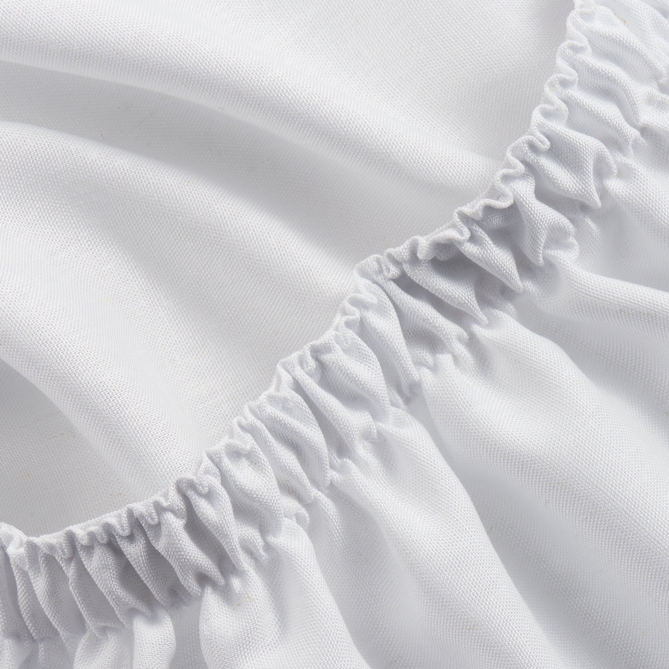 Cooling Sateen 4-Piece White Lyocell & Linen Blend Percale Bed Sheet Set, Queen - Luxury Bed Sheet Set with Deep Pockets Detail