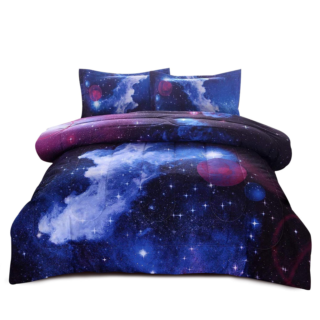 Heavyweight Warmth Galaxy Bedding Sets Outer Space Comforter 3D Printed Space Quilt Set Full Size for Kids Blue - Cloud-Like Soft Lightweight Bed Comforter Detail