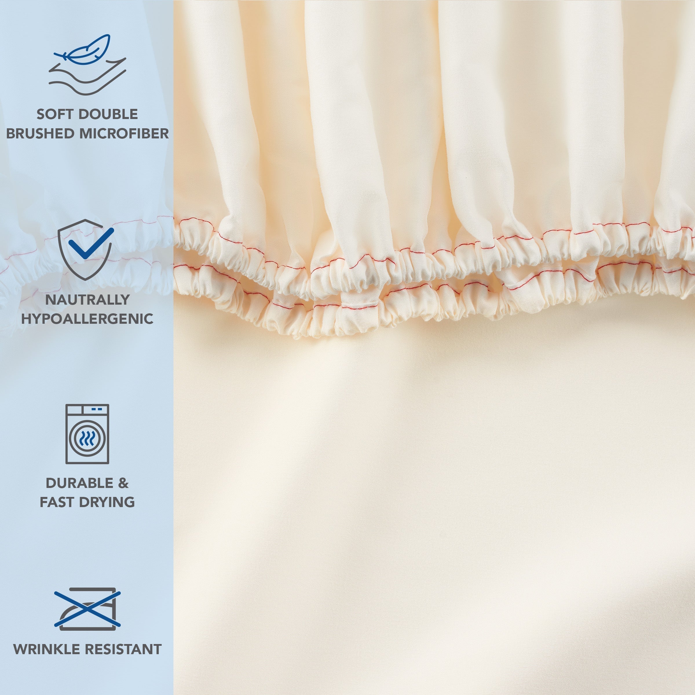 Wrinkle-Resistant Brushed Microfiber Fitted Sheets - Bedding Essentials - Full - (6 Pack) Ivory - Breathable Egyptian Cotton Flat & Fitted Sheets Detail
