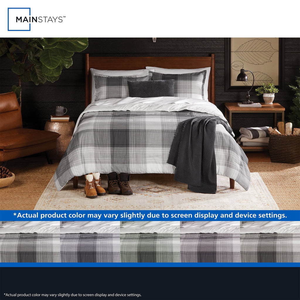 Fluffy Down Alternative Full/Queen Comforter Set, All-Season, 5-Piece, Grey Plaid - Hypoallergenic Ultra-Fluffy Quilt for Winter Detail