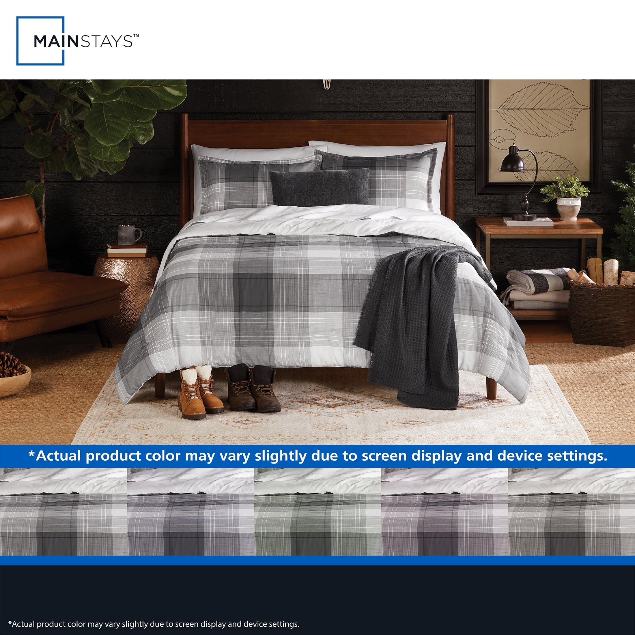 Fluffy Down Alternative Full/Queen Comforter Set, All-Season, 5-Piece, Grey Plaid - Hypoallergenic Ultra-Fluffy Quilt for Winter Detail