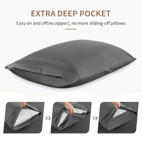 Breathable Luxury 6 Pieces Bed Sheet Set, 1800 Series Soft Microfiber Queen Sheets with 16" Deep Pocket, Dark Gray - Cooling Hotel Quality Bedding Sheets and Pillowcases Detail