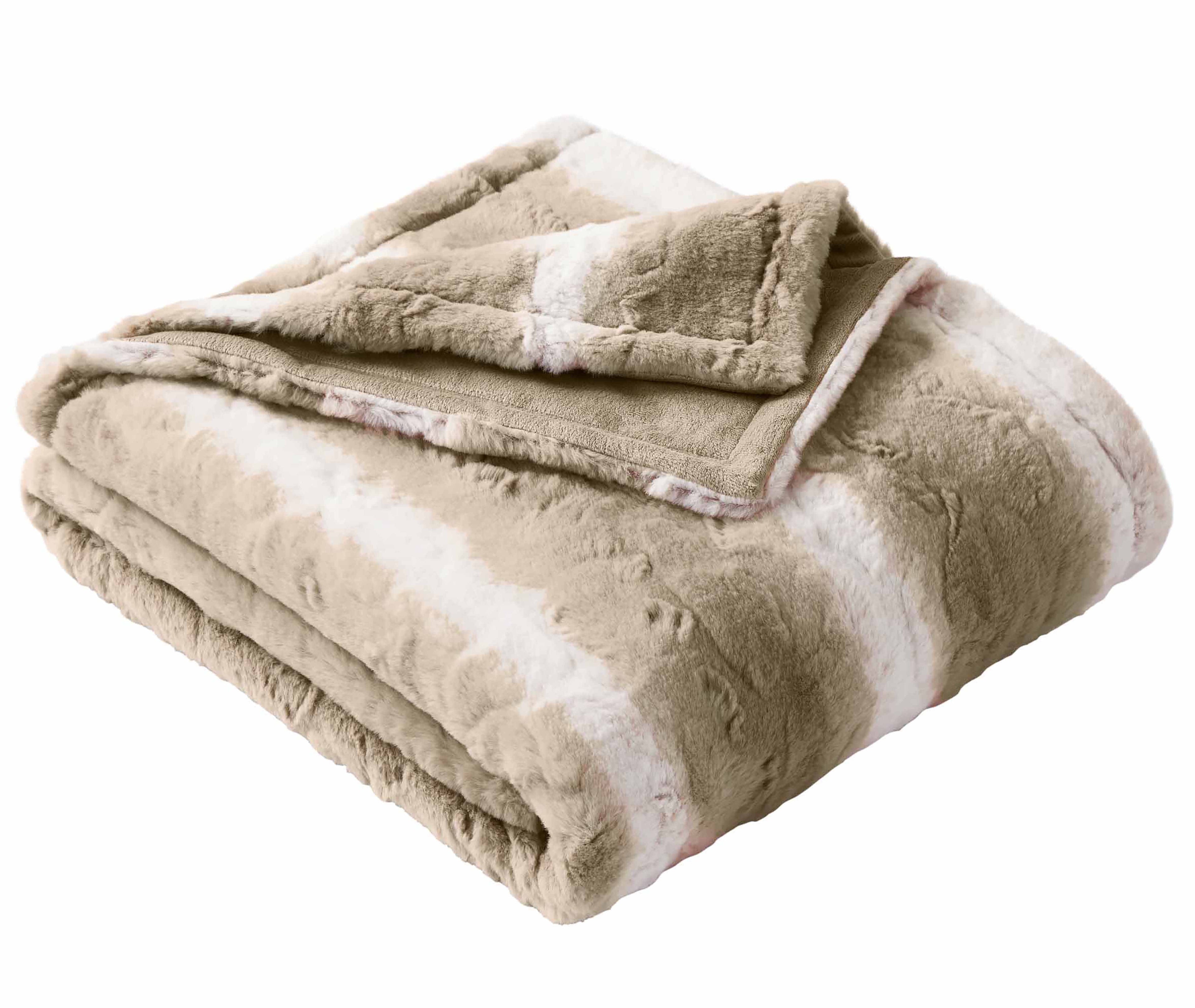 Reversible Sherpa Almond Biscuit Ombre Faux Fur Throw, 50"x72" - Cozy Fleece Throw Blanket for Couch & Bed Detail
