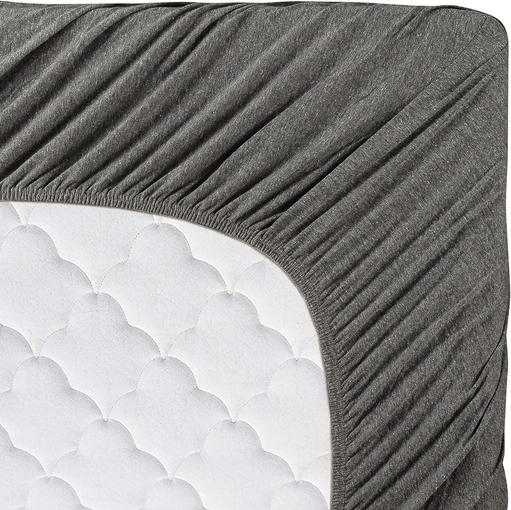Ultra-Soft Jersey Sheet Set - 4 Pieces Queen Cotton Sheets Set - Stretchable Ultrasoft Luxury Knit Bed Linen (Dark Gray, Queen) - Cooling Hotel Quality Bedding Sheets and Pillowcases Detail
