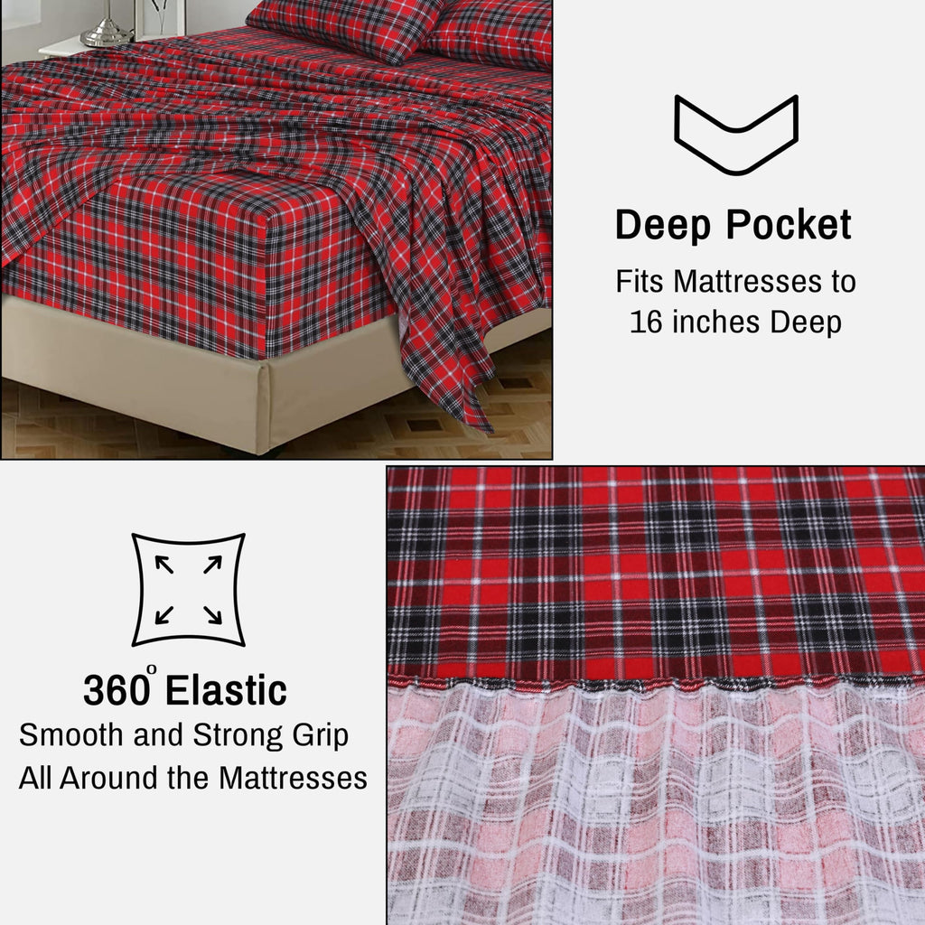 Cooling Sateen Flannel Sheets Queen Size - 100% Cotton Double Brushed Bed Sheets, Deep Pockets 16 Inches Queen Sheet Set, All Season... - Luxury Bed Sheet Set with Deep Pockets Detail