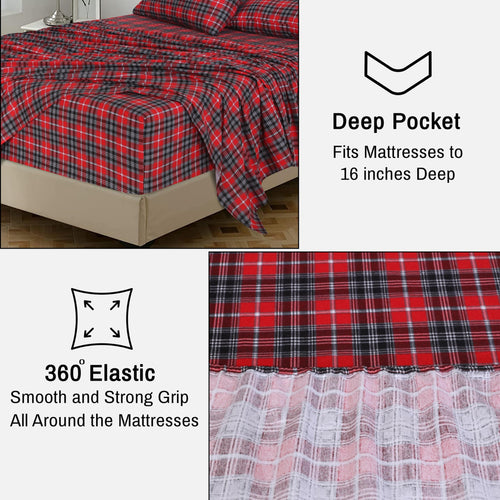 Cooling Sateen Flannel Sheets Queen Size - 100% Cotton Double Brushed Bed Sheets, Deep Pockets 16 Inches Queen Sheet Set, All Season... - Luxury Bed Sheet Set with Deep Pockets Detail