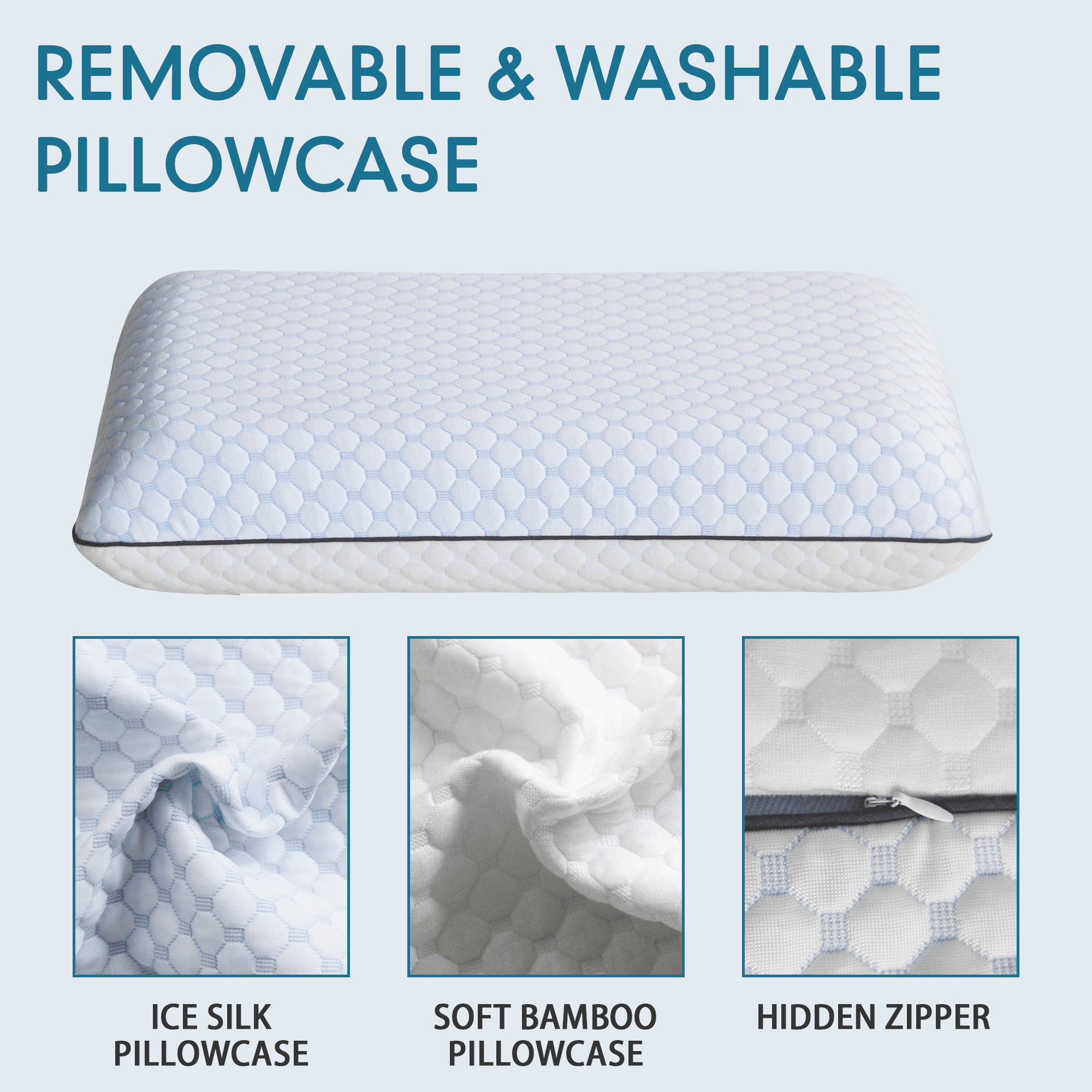 Decorative Plump Gel Memory Foam Pillow, Queen Size Bed Pillow, Washable Cover, Cooling, Breathable Neck Pillow for Sleeping - Ergonomic Memory Foam Pillow for Neck Pain Support Detail