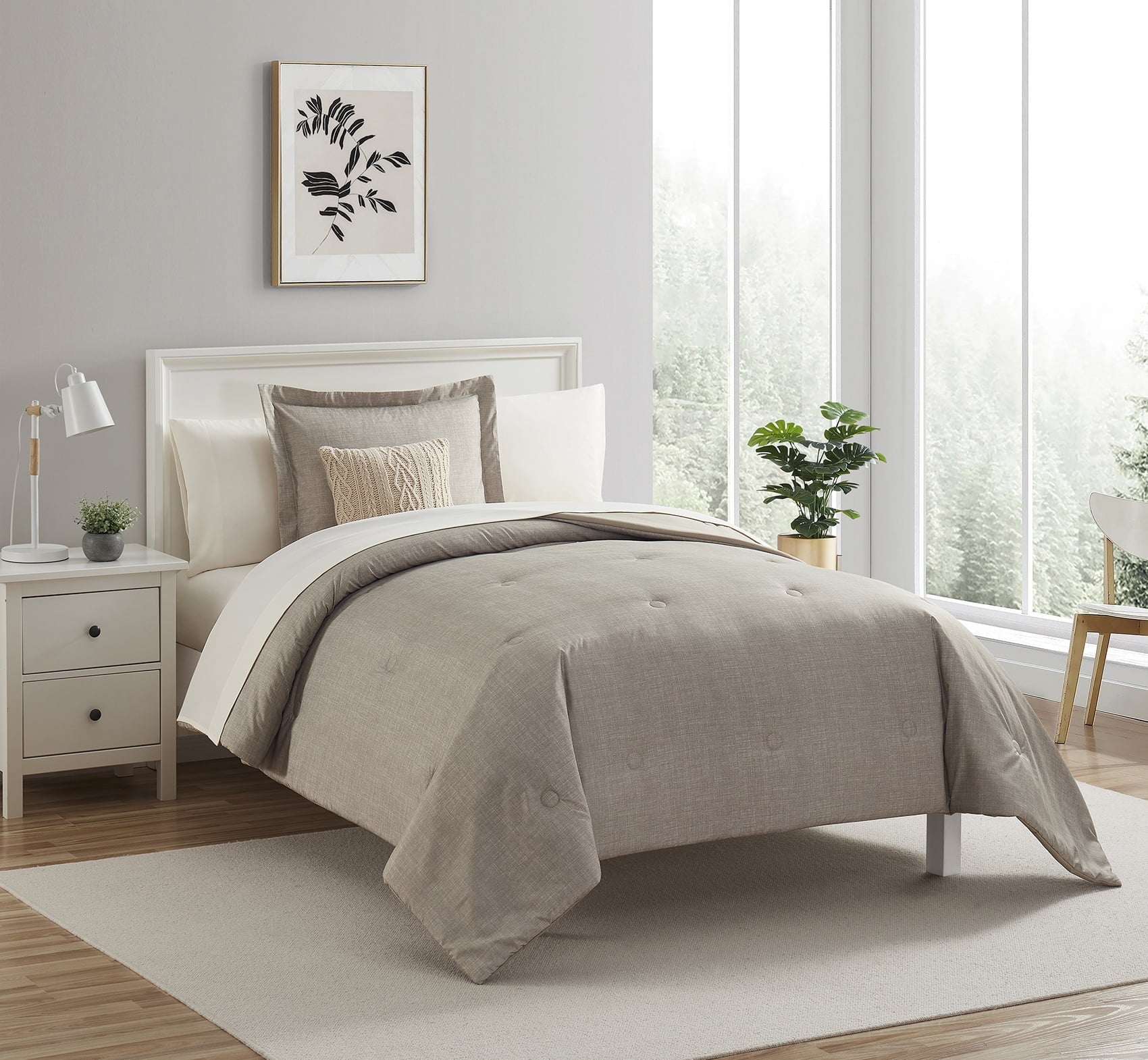 Hypoallergenic Cloud 7 Piece Beige Bed in a Bag Comforter Set with Sheets, Twin-XL - Hypoallergenic Ultra-Fluffy Quilt for Winter Detail