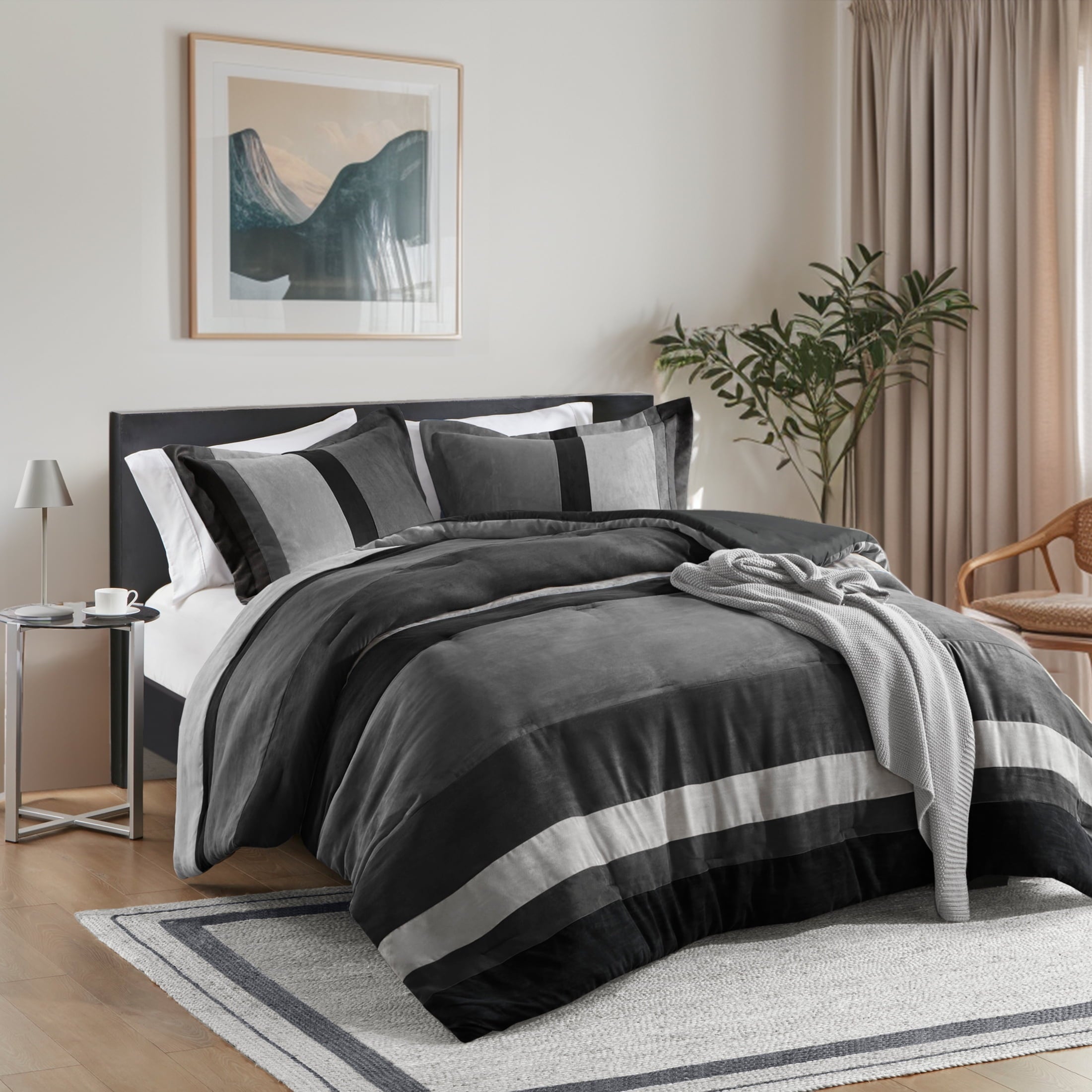 Heavyweight Warmth Twin/Twin XL Comforter Set Black, 2 Pieces Faux Suede Comforters Twin/Twin XL Size, Pieced Bedding Comforters Sets, C... - Luxurious Quilted Duvet Cover Set Detail