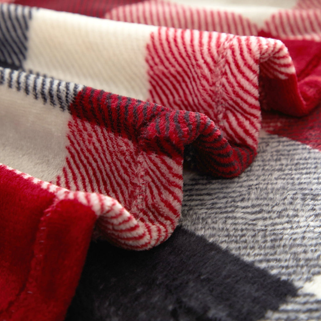 Reversible Sherpa Cozy Plush Throw Blanket, Red Plaid 50" x 60" All Ages - Luxury Knitted Decorative Throw Blanket with Fringes Detail
