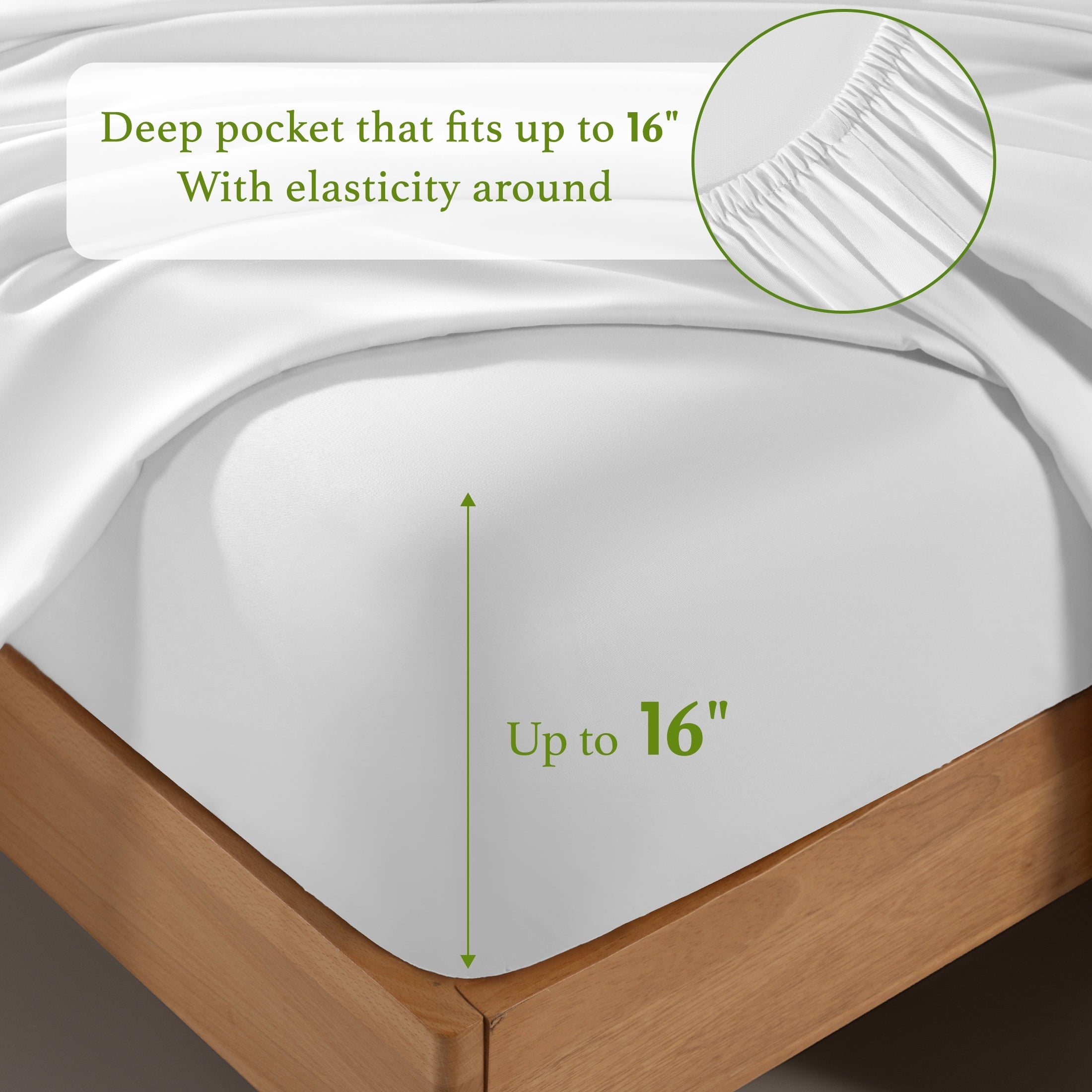 Premium Egyptian Cotton Bamboo Sheets Set, 4-Piece Queen Sheet Set with 16" Deep Pockets, Soft and Breathable Bed Sheets, White - Cooling Hotel Quality Bedding Sheets and Pillowcases Detail