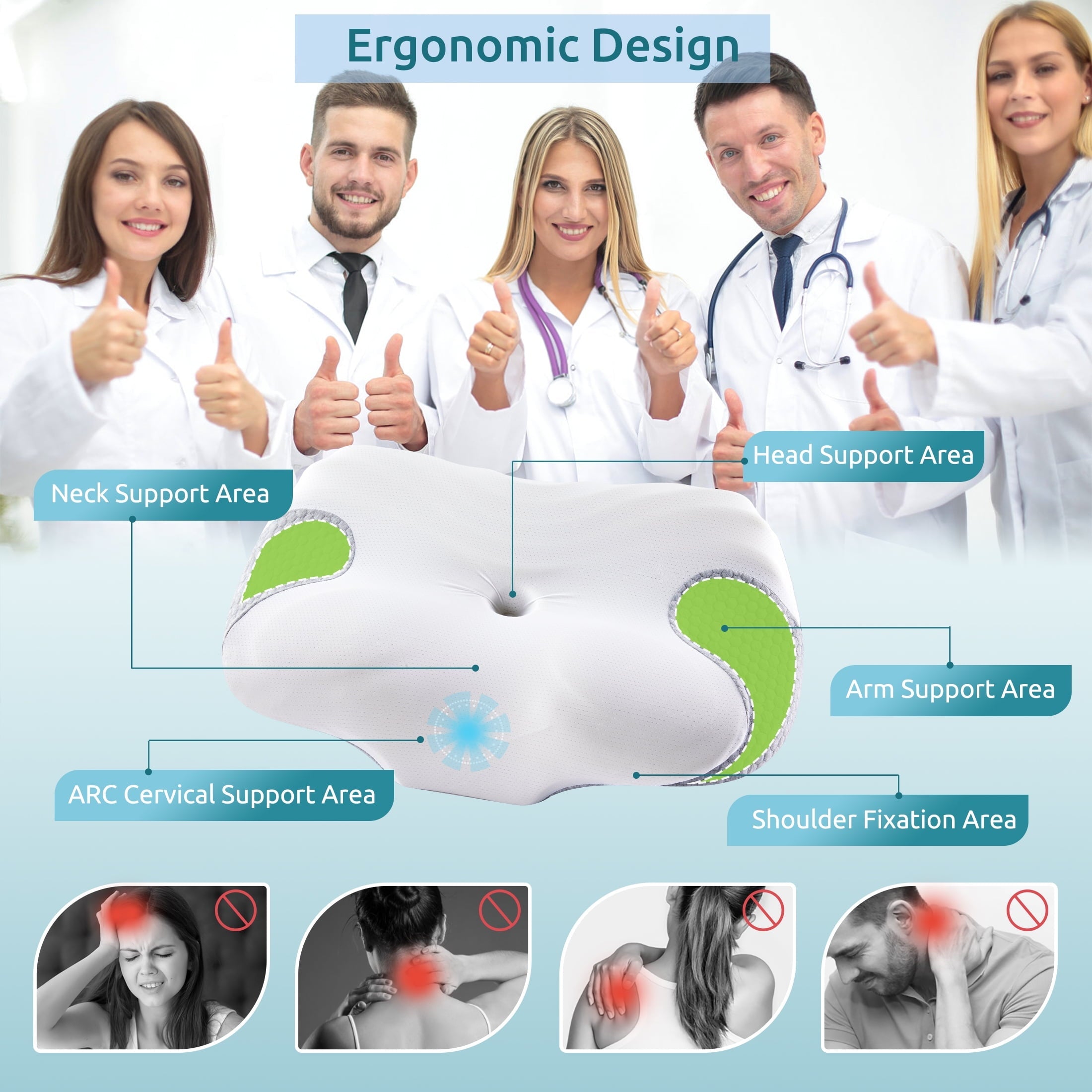 Decorative Plump Cervical Memory Foam Pillow Neck Bed Pillow for Pain Relief Sleeping, Ergonomic Orthopedic for Side Back and Stomach ... - Ergonomic Memory Foam Pillow for Neck Pain Support Detail