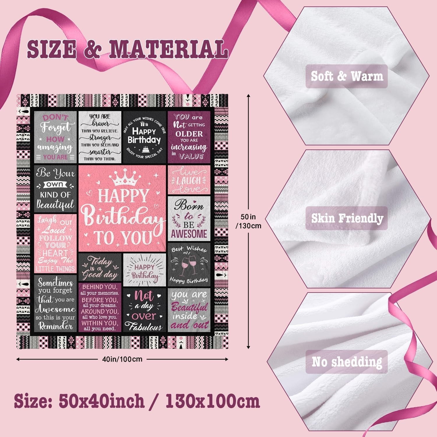 Reversible Sherpa Birthday Gifts for Women Girls Throw Blanket, Happy Birthday Decorations for Women, Gifts for Women Birthday Unique, ... - Lightweight Plush Warm Blanket for All Seasons Detail