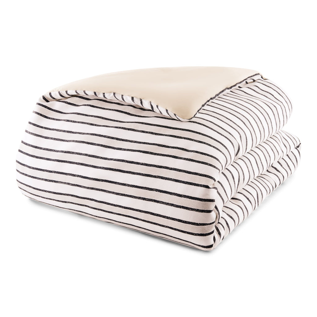Luxurious Quilted Soft Touch Bed in a Bag 11-Piece Reversible Tan & Black Striped Comforter Set with Sheets, Queen - All-Season Down Alternative Comforter Insert Detail
