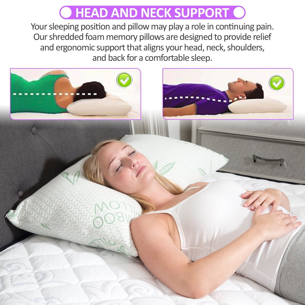 Ergonomic Memory Foam King Size Bamboo Pillow, Memory Foam Bed Pillows with Washable Pillowcases, King - Hotel Quality Plush Sleeping Pillows Detail