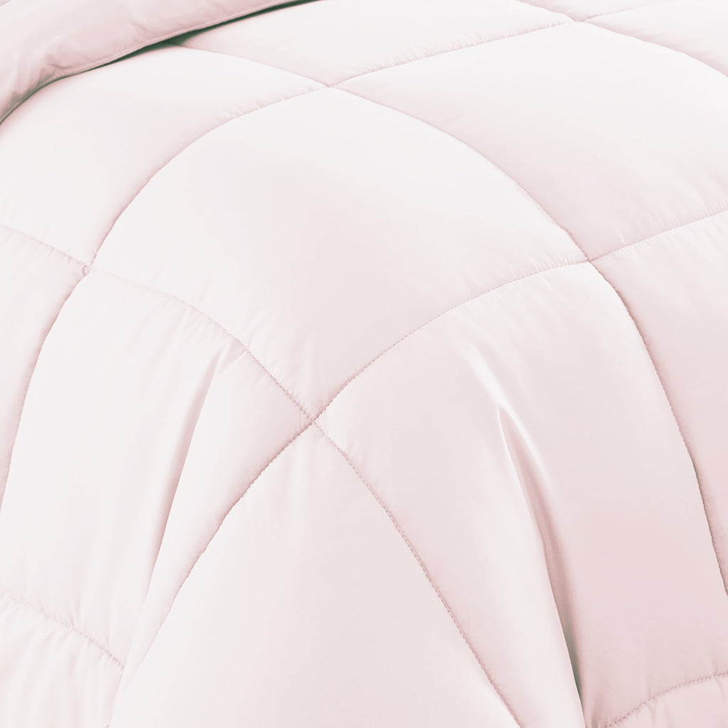 Heavyweight Warmth Supreme 7 Piece Bed-In-A-Bag All Season Solid Comforter & Sheet Set, Full, Pale Pink - Luxurious Quilted Duvet Cover Set Detail