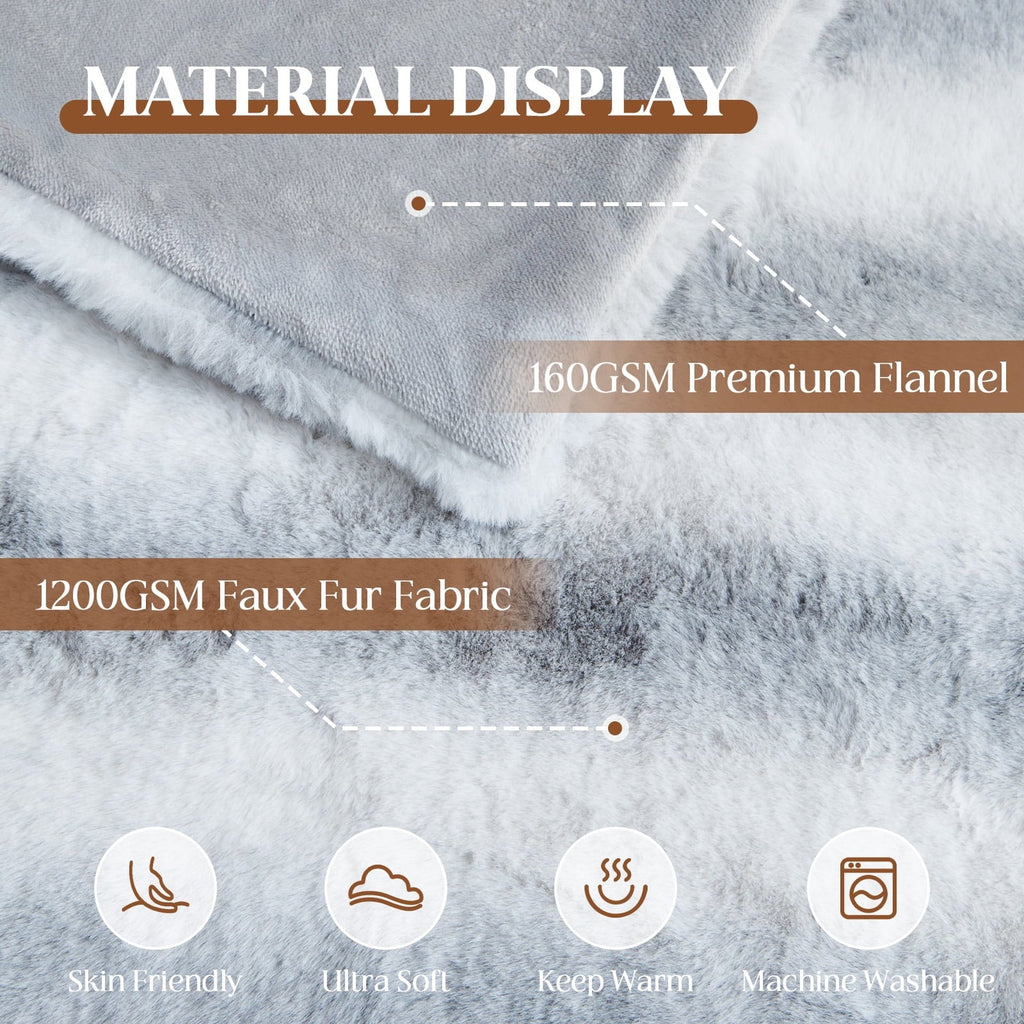 Decorative Knitted Luxury Faux Fur Throw Blanket for Bed Super Thick Warm Fuzzy Blankets for Bedroom Living Room, 60" x 80", White - Cozy Fleece Throw Blanket for Couch & Bed Detail