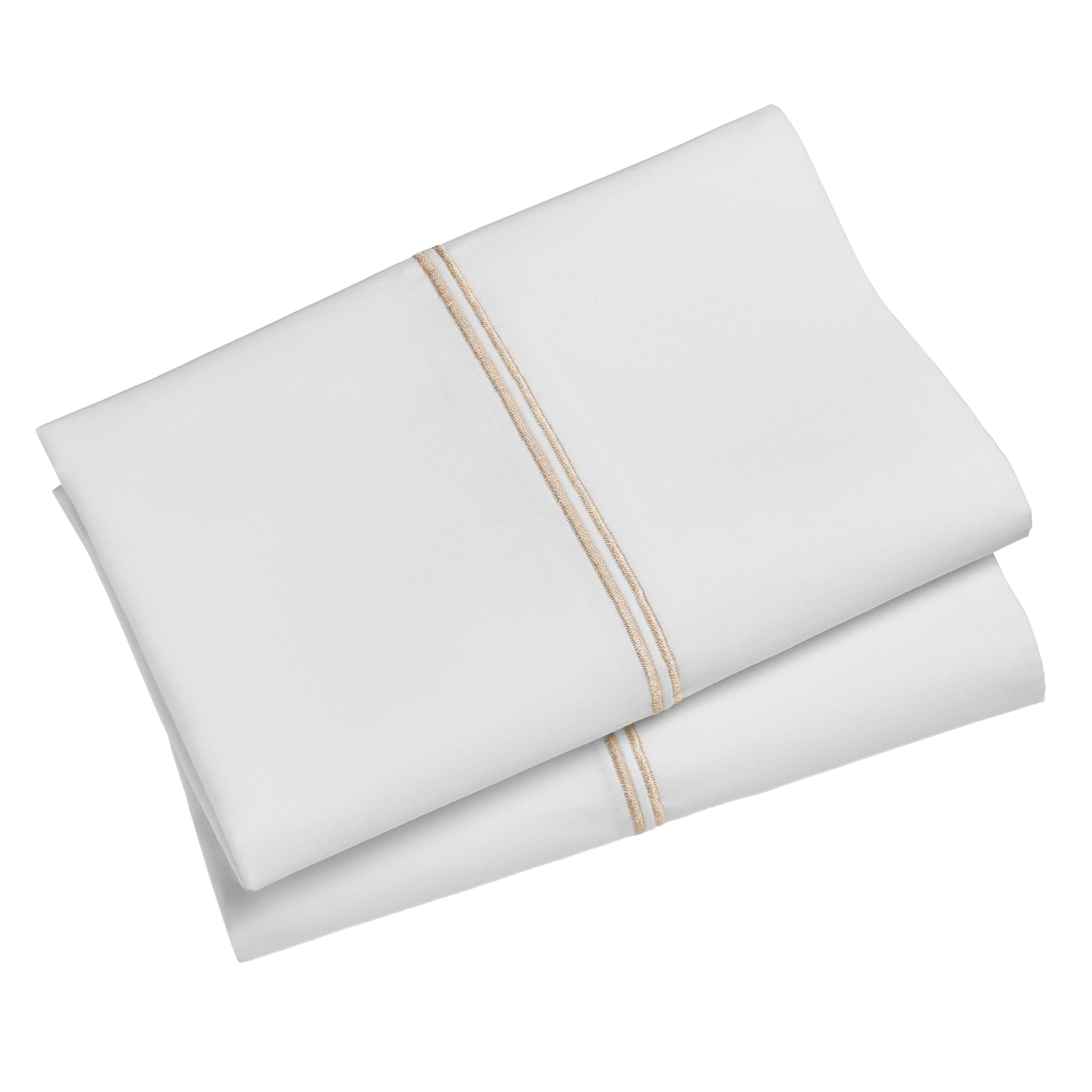 Cooling Sateen 4-Piece 300 Thread Count White Pima Cotton Bed Sheet Set with Tan Hem, Full , Adult/Teen - Cooling Hotel Quality Bedding Sheets and Pillowcases Detail
