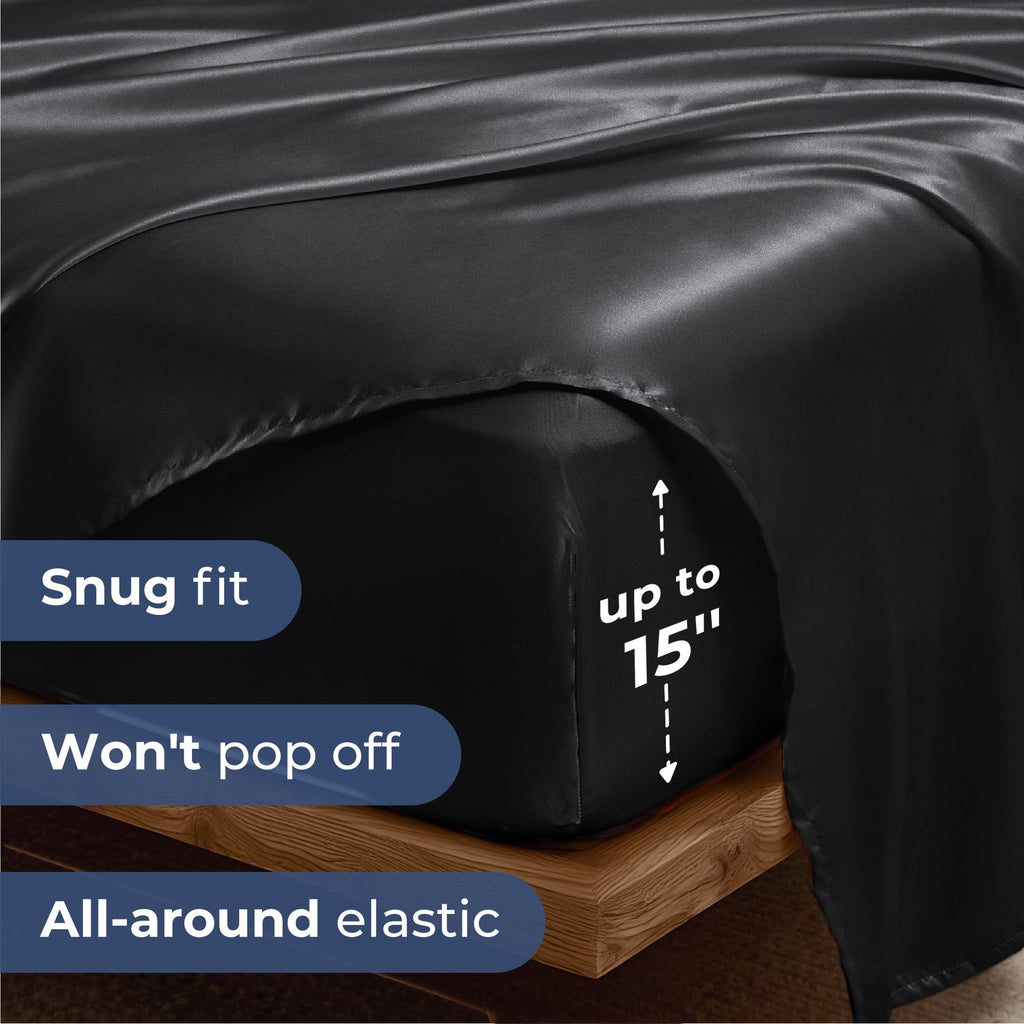 Premium Egyptian Cotton Set, Queen, Silky Bed s, 4 Pieces,Black - Luxury Bed Sheet Set with Deep Pockets Detail