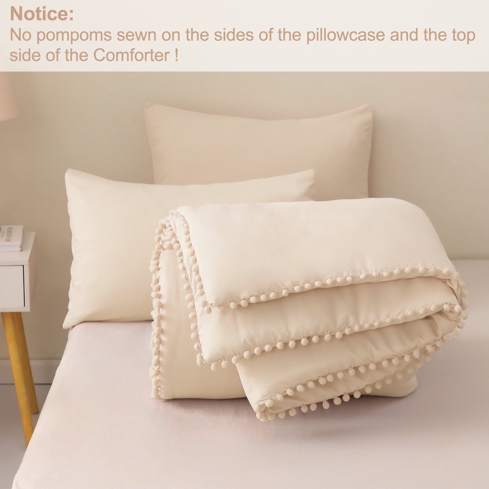 Luxurious Quilted Boho Pom Pom Ball Fringe King Size Comforter Set, 3 Pieces Beige Lightweight Down Alternative Bedding Comforter Sets ... - Luxurious Quilted Duvet Cover Set Detail