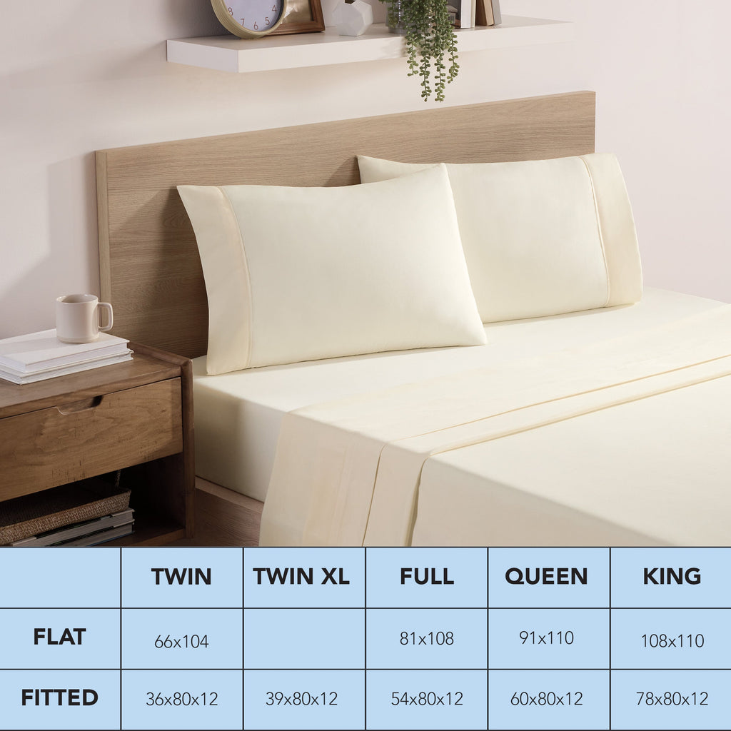 Wrinkle-Resistant Brushed Microfiber Fitted Sheets - Bedding Essentials - Full - (6 Pack) Ivory - Breathable Egyptian Cotton Flat & Fitted Sheets Detail