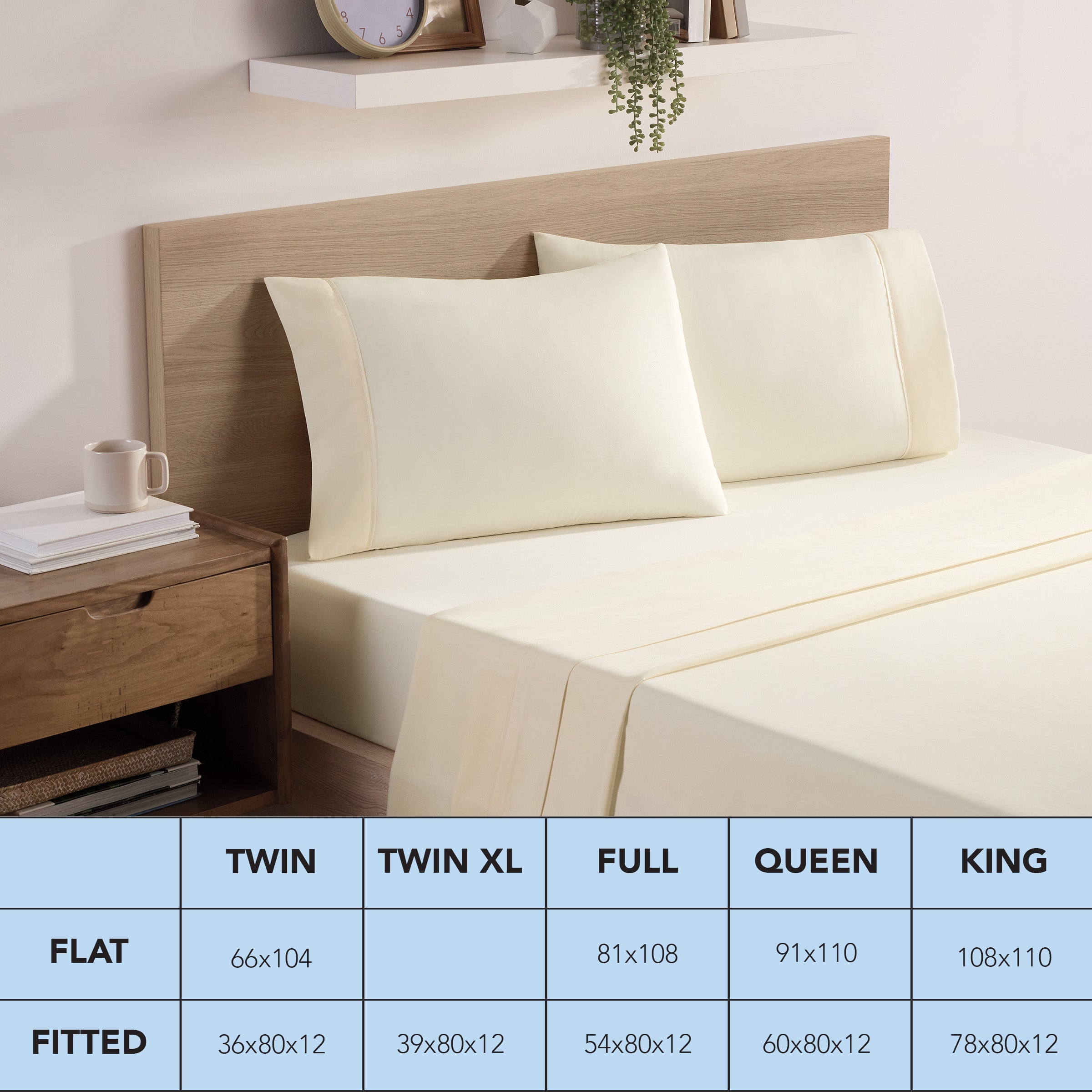 Wrinkle-Resistant Brushed Microfiber Fitted Sheets - Bedding Essentials - Full - (6 Pack) Ivory - Breathable Egyptian Cotton Flat & Fitted Sheets Detail