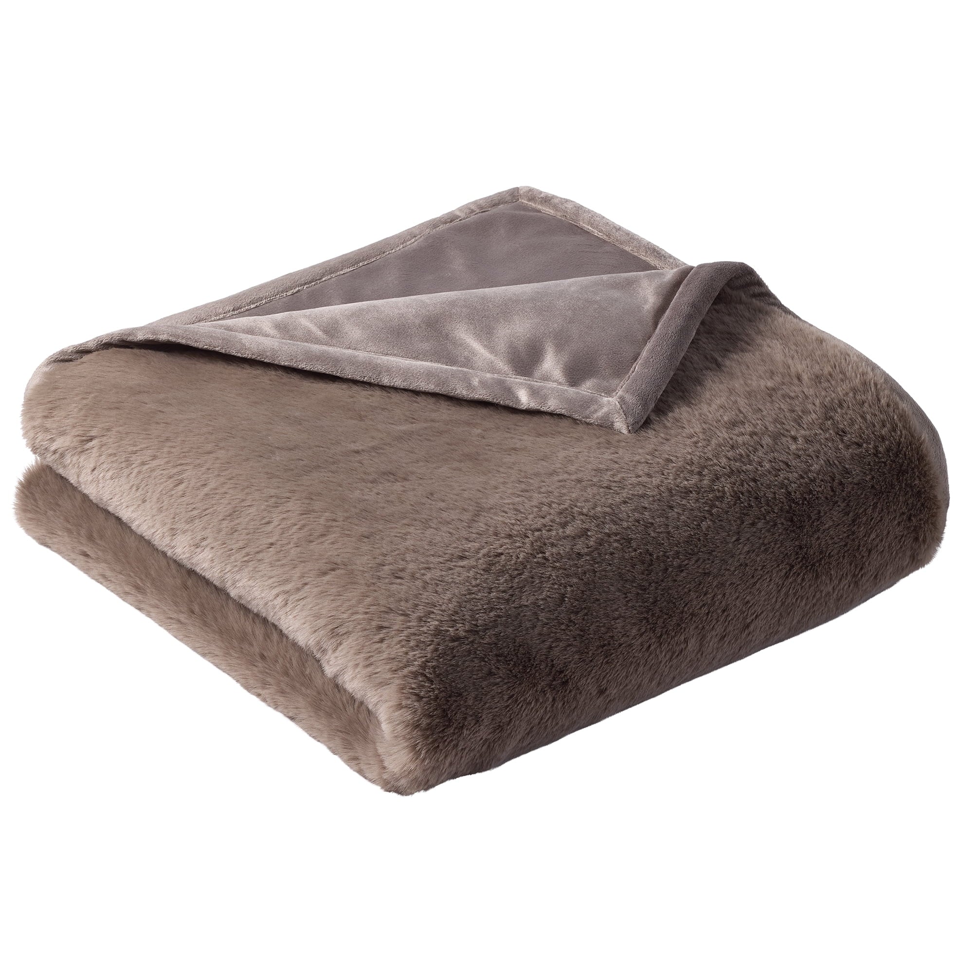 Decorative Knitted Grey Faux Fur Ultra Soft Luxury Oversized Throw Blanket 50" x 72", Grey Bisque - Luxury Knitted Decorative Throw Blanket with Fringes Detail