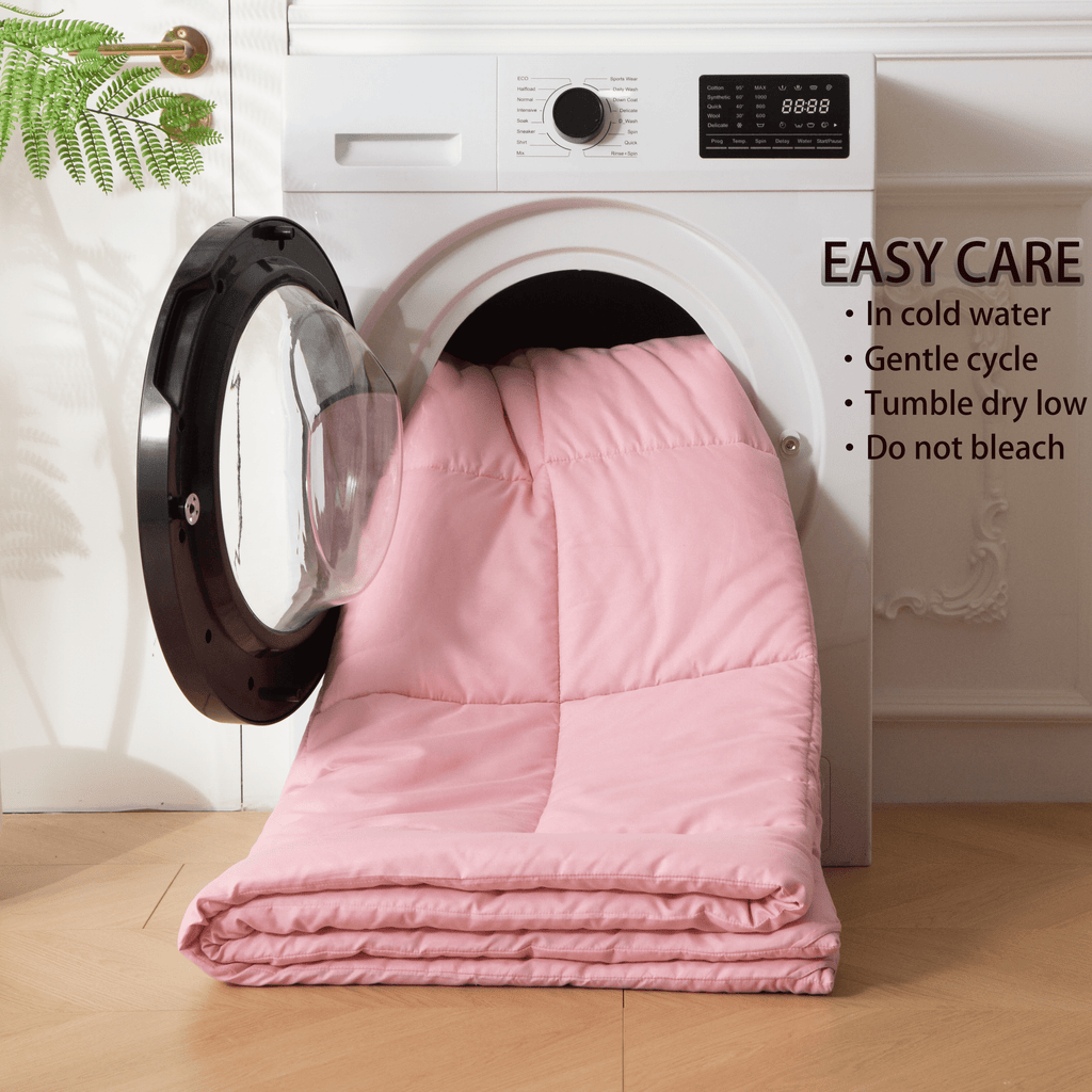 Fluffy Down Alternative 7-Piece Queen Size Comforter Set,Pink Reversible Bed in a Bag,All Season Solid Bedding Set with Sheets,Pillowcases & ... - All-Season Down Alternative Comforter Insert Detail