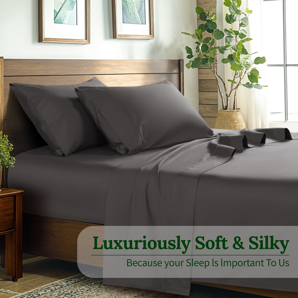 Breathable Luxury 100% Cotton Bed Sheets Set, 1000 Thread Count 4 Piece Luxury Soft Sheets Set with 16" Deep Pocket, Queen, Dark Gray - Cooling Hotel Quality Bedding Sheets and Pillowcases Detail