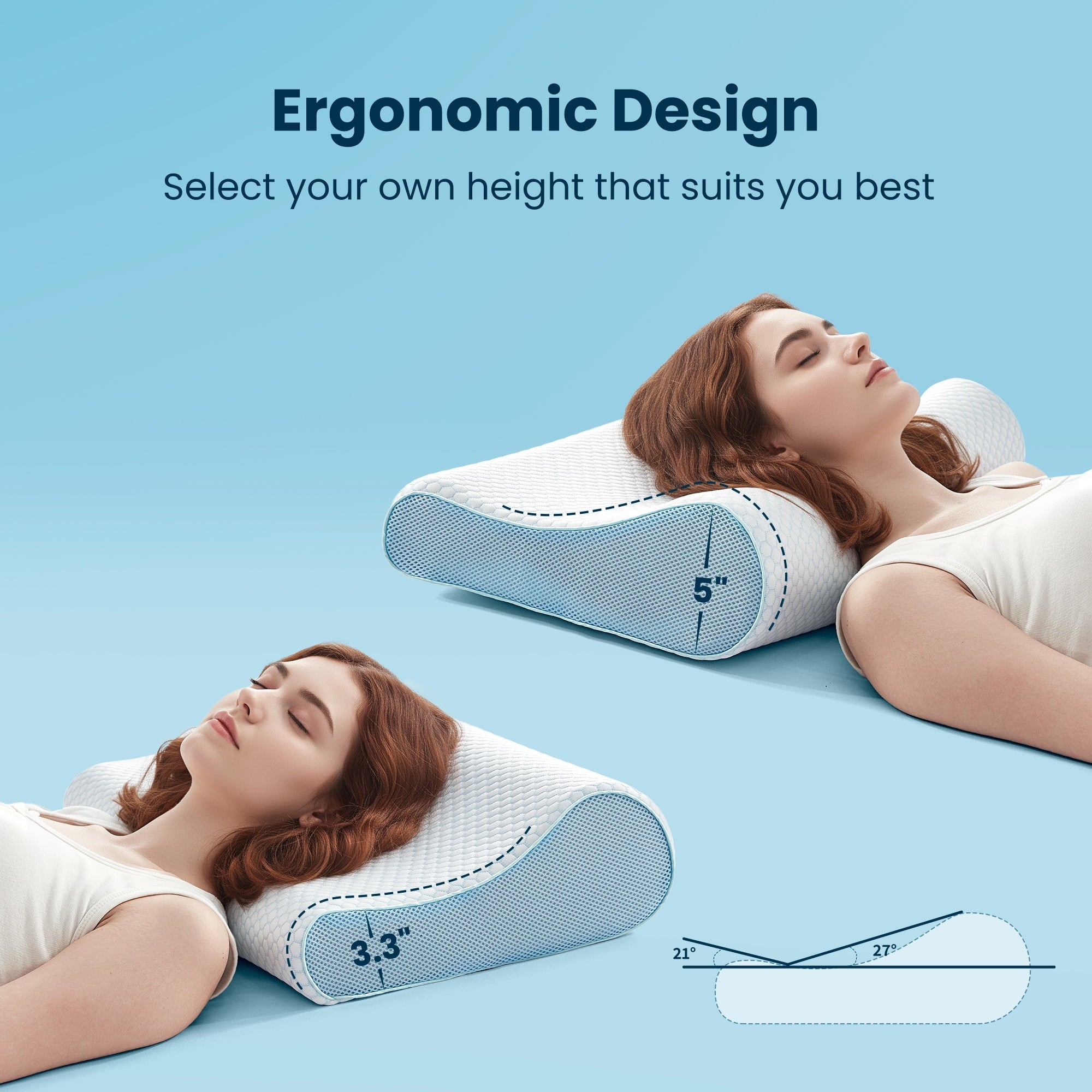 Ergonomic Memory Foam Standard Cooling Memory Foam Pillow, Ergonomic Adjustable Orthopedic Contour Bed Pillows Neck Support for Side Back S... - Hotel Quality Plush Sleeping Pillows Detail