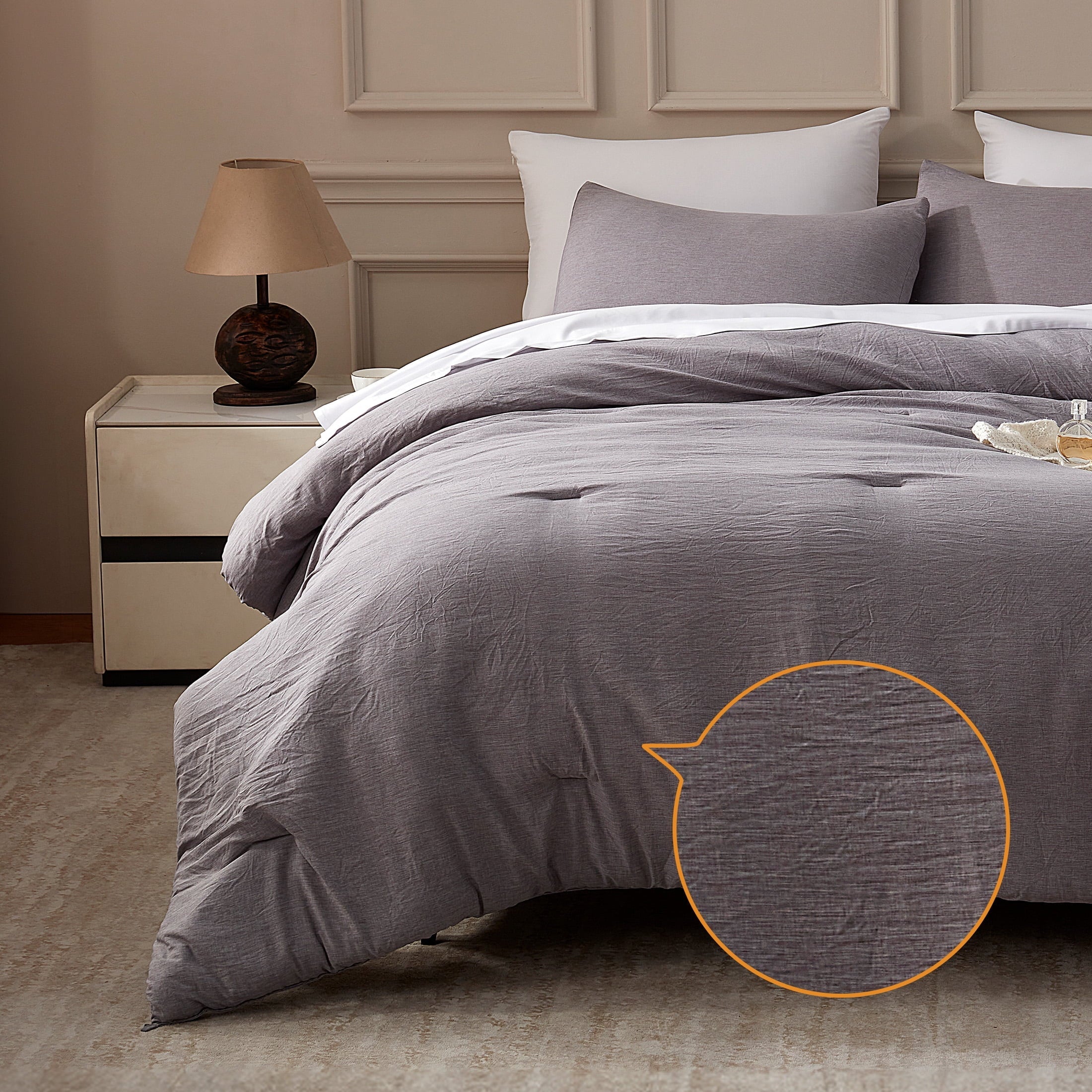 Luxurious Quilted Washed Comforter Set Full Size - 3 Pieces Soft Luxury Cationic Dyeing Bedding Sets, Linen-Like Texture Breathable Wri... - Luxurious Quilted Duvet Cover Set Detail
