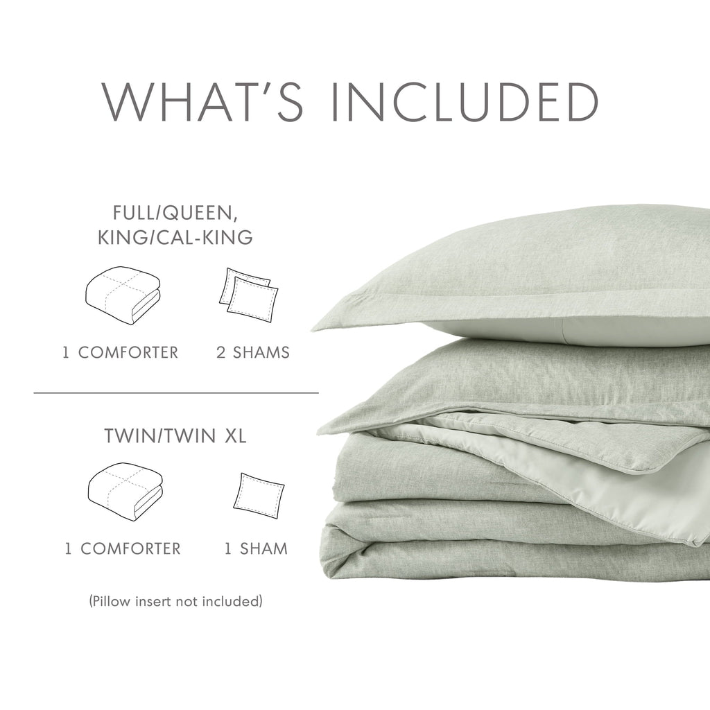 Luxurious Quilted Full/Queen Comforter Sets, Reversible 3 Piece Extra Soft Bedding Set, Chambray Print Sage Green Comforter Bed Set wit... - All-Season Down Alternative Comforter Insert Detail