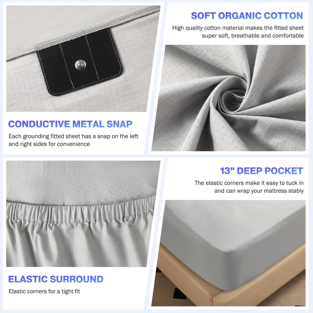 Ultra-Soft Grounding Sheets King Size,Earth Grounded Fitted Bed Sheet 10% Pure Silver Fiber + 90% Organic Cotton, Bed Grounding ... - Breathable Egyptian Cotton Flat & Fitted Sheets Detail
