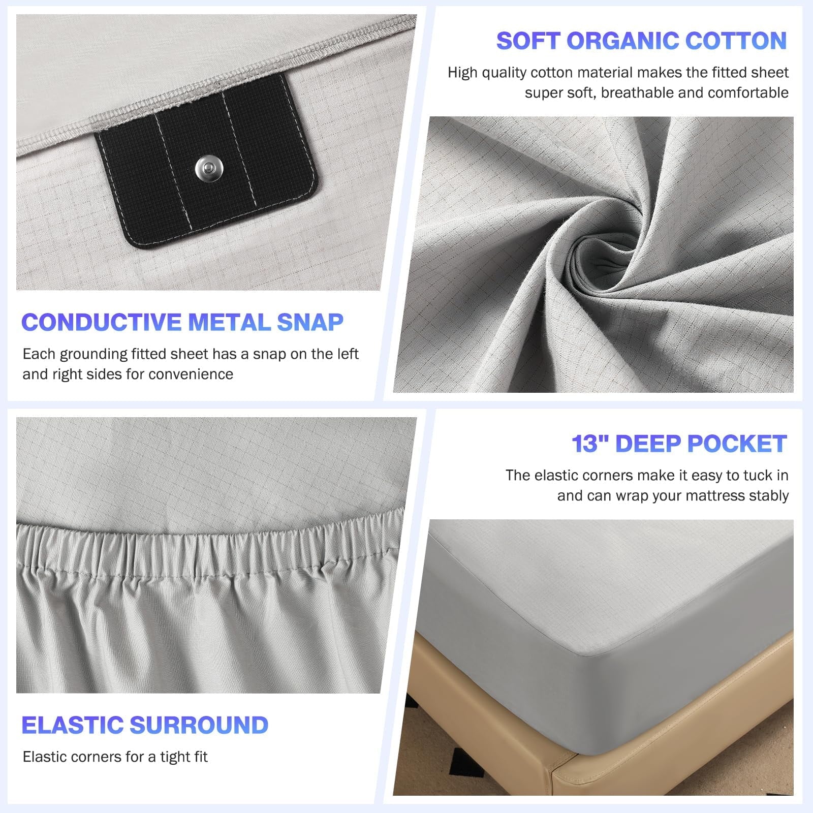 Ultra-Soft Grounding Sheets King Size,Earth Grounded Fitted Bed Sheet 10% Pure Silver Fiber + 90% Organic Cotton, Bed Grounding ... - Breathable Egyptian Cotton Flat & Fitted Sheets Detail