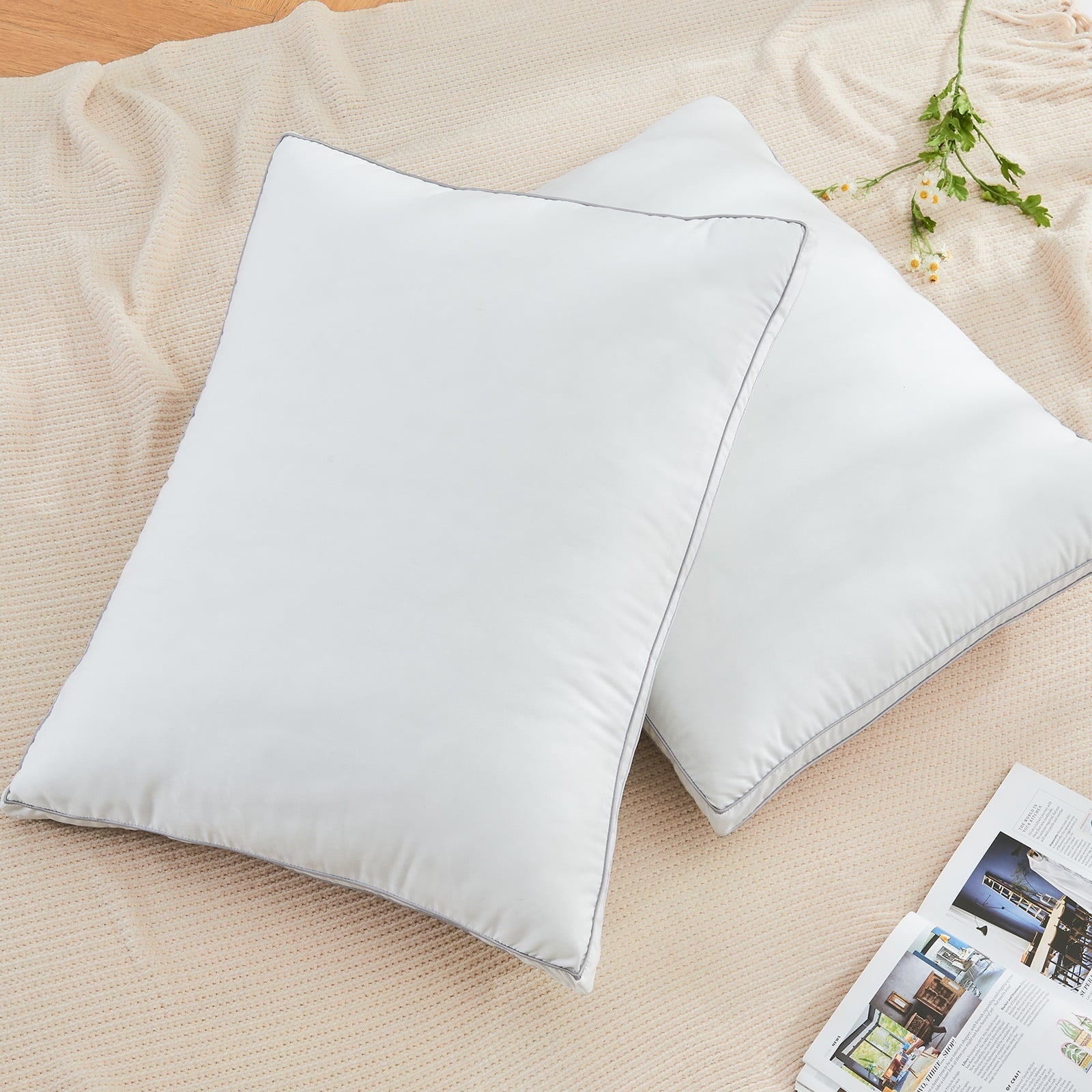 Orthopedic Support 2 Pack Pillows for Bed, Standard Size Pillows Insert for Side and Back Sleepers, Soft Down Alternative Microfiber Fil... - Ergonomic Memory Foam Pillow for Neck Pain Support Detail