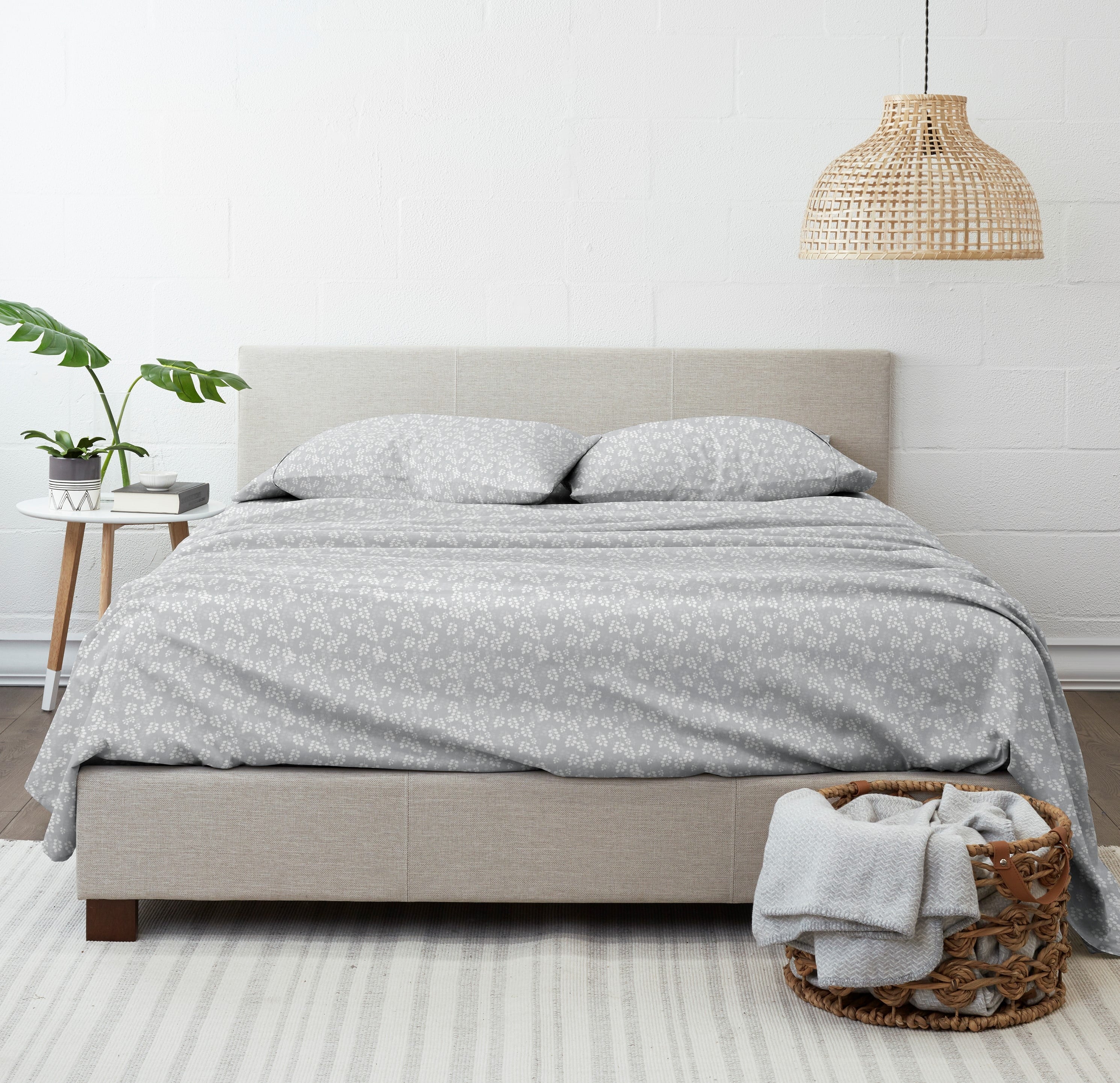 Premium Egyptian Cotton 4 Piece Pattern Microfiber Bed Sheets Set, Gray Wheat, Full - Cooling Hotel Quality Bedding Sheets and Pillowcases Detail