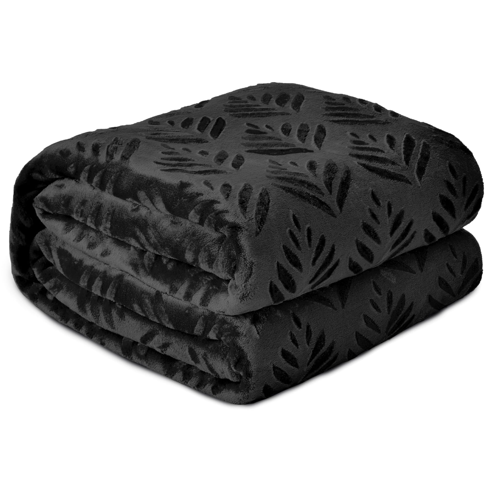 Decorative Knitted Fleece Throw Blanket for Couch, Leaves Pattern Super Soft and Cozy Blankets, Plush Fuzzy Lightweight, Black, 50"x60" - Super Soft Reversible Sherpa Flannel Blanket Detail