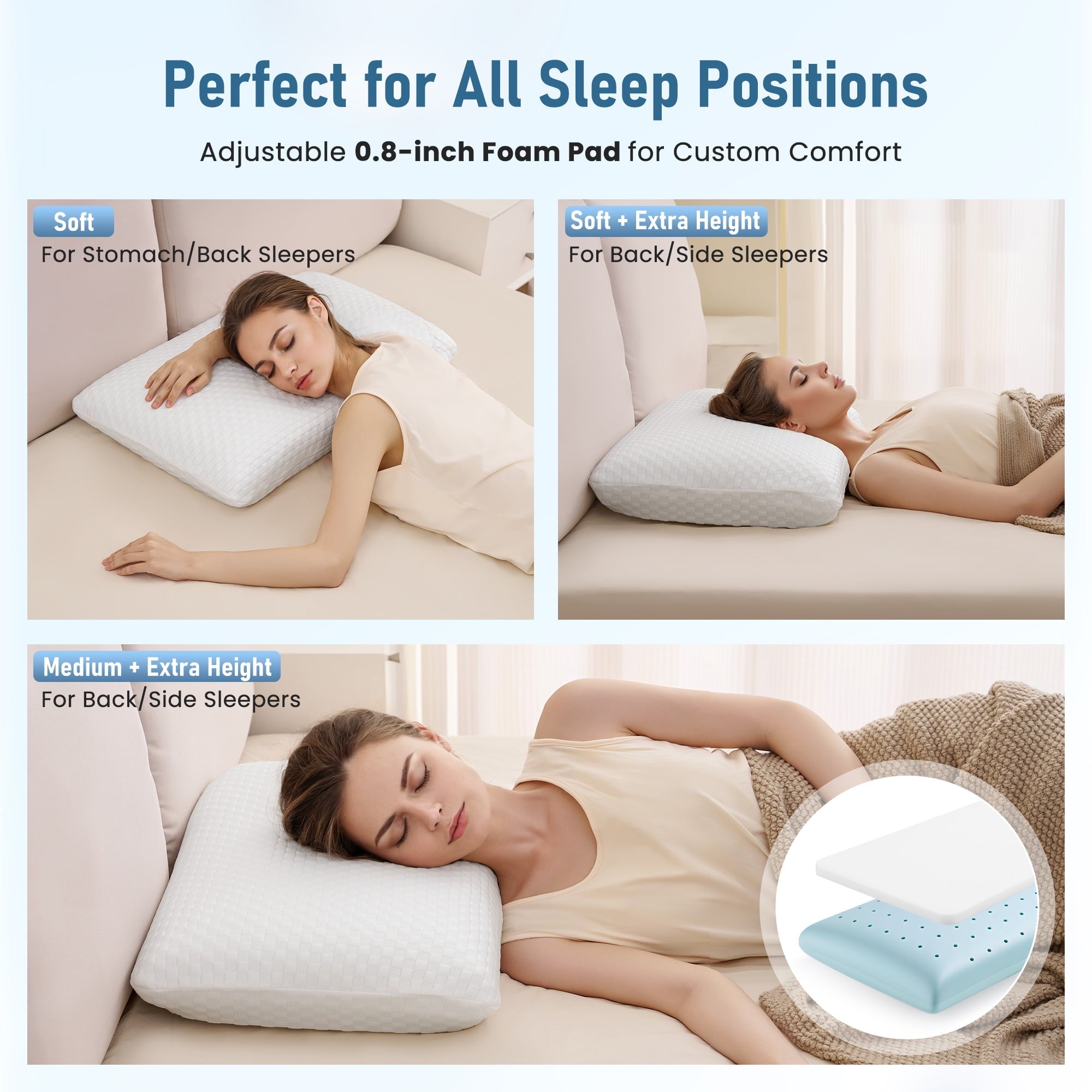 Hotel Collection Memory Foam Pillow for Bed, Cooling Pillow with Extra Height Pad, Supportive Bed Pillow for Side, Back & Hot Sleepers... - Orthopedic Shredded Foam Bed Pillow Set Detail
