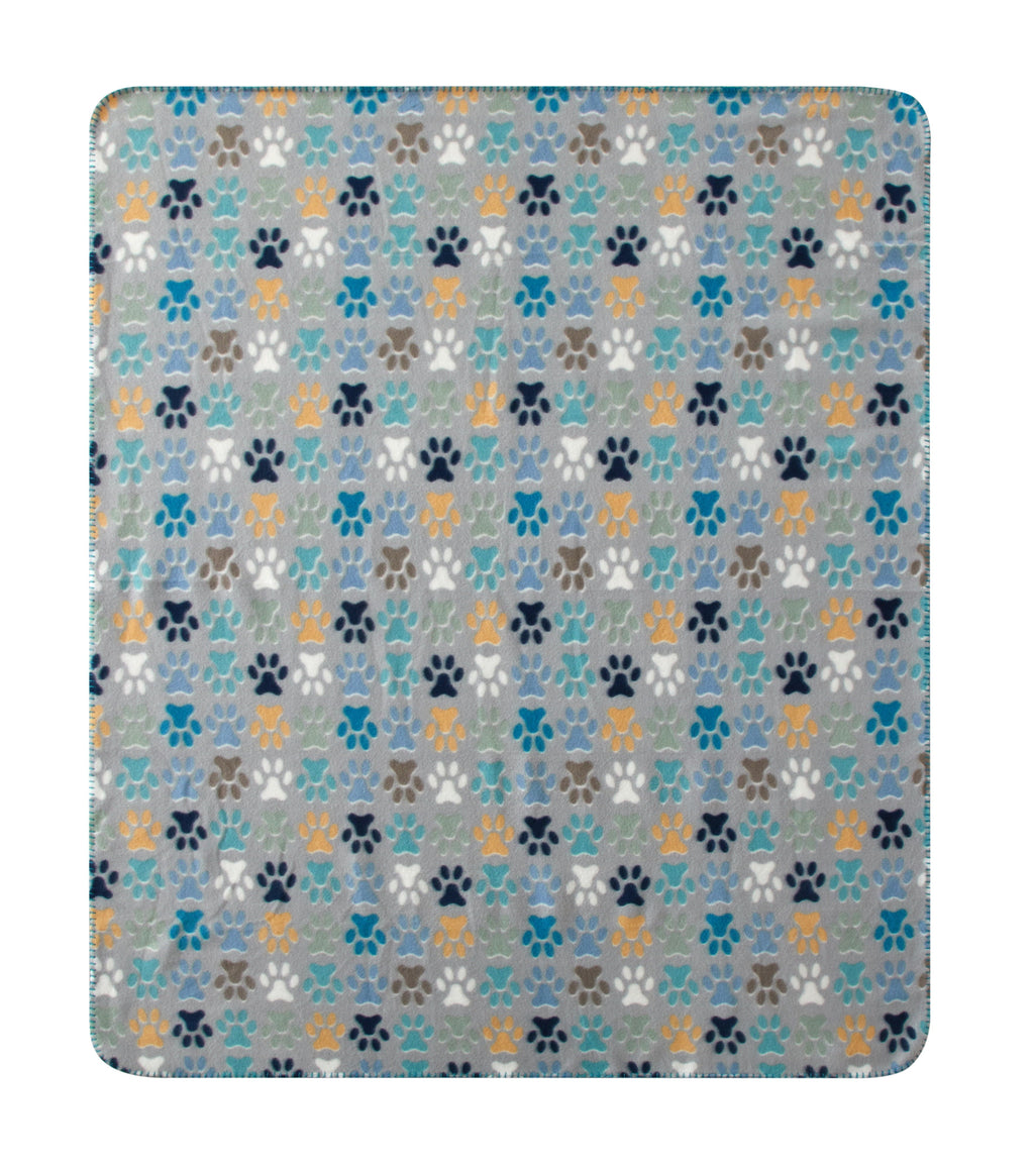 Lightweight Warm (9 pack) Cozy Fleece Throw Blanket, Gray Paw 50" x 60", All Ages - Super Soft Reversible Sherpa Flannel Blanket Detail